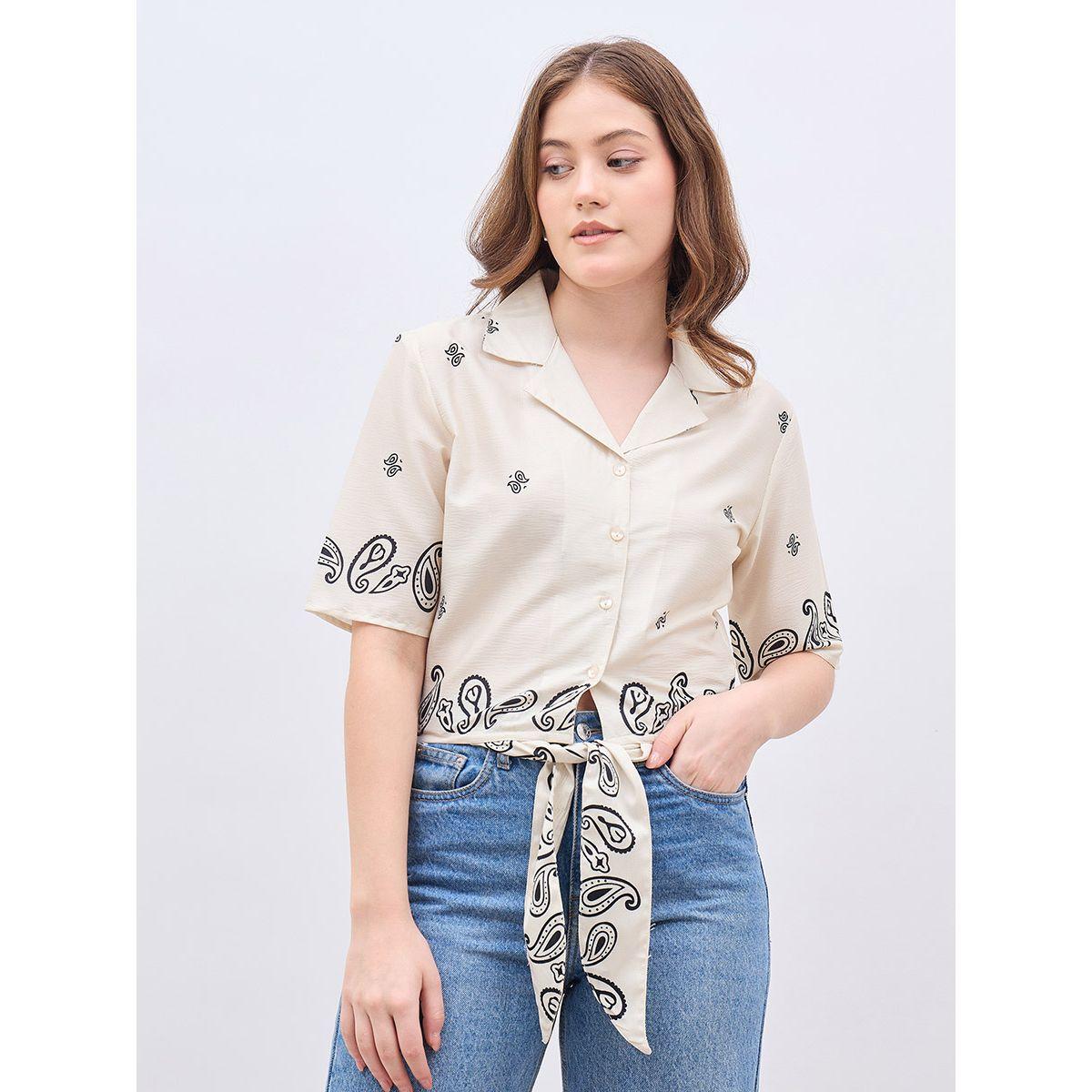 بلوزة بطبعة بيزلي وياقة ريزورت مع ربطة معقودة-women-clothing-shirtsandblouses-blouses-image-2