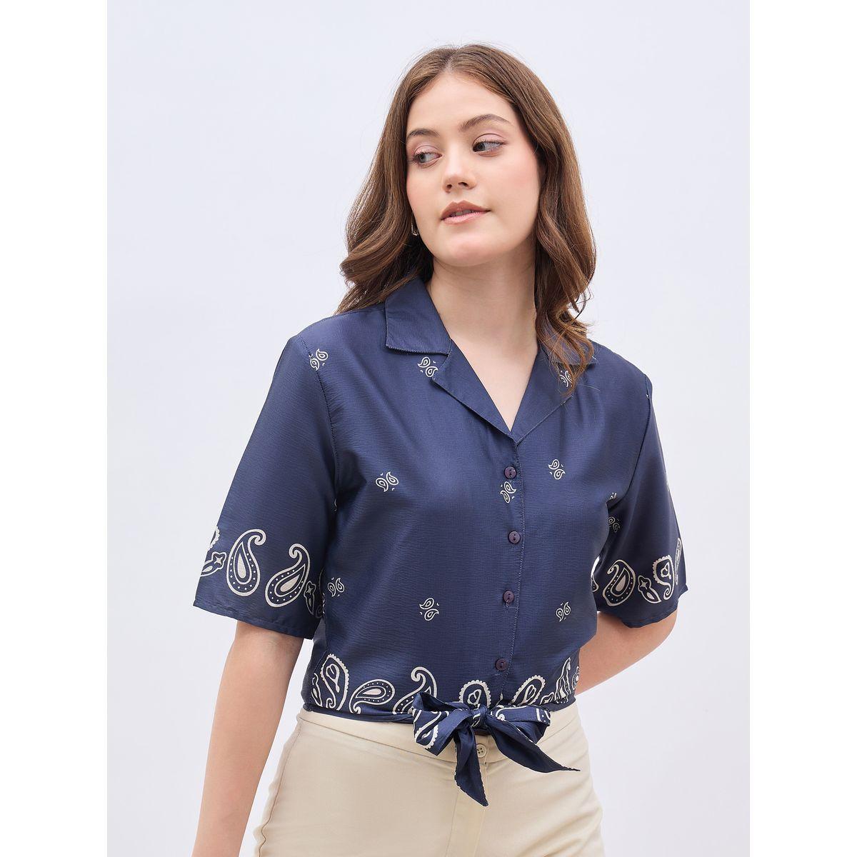 بلوزة مطبعة بياقة سبريد مع أربطة-women-clothing-shirtsandblouses-blouses-image-2
