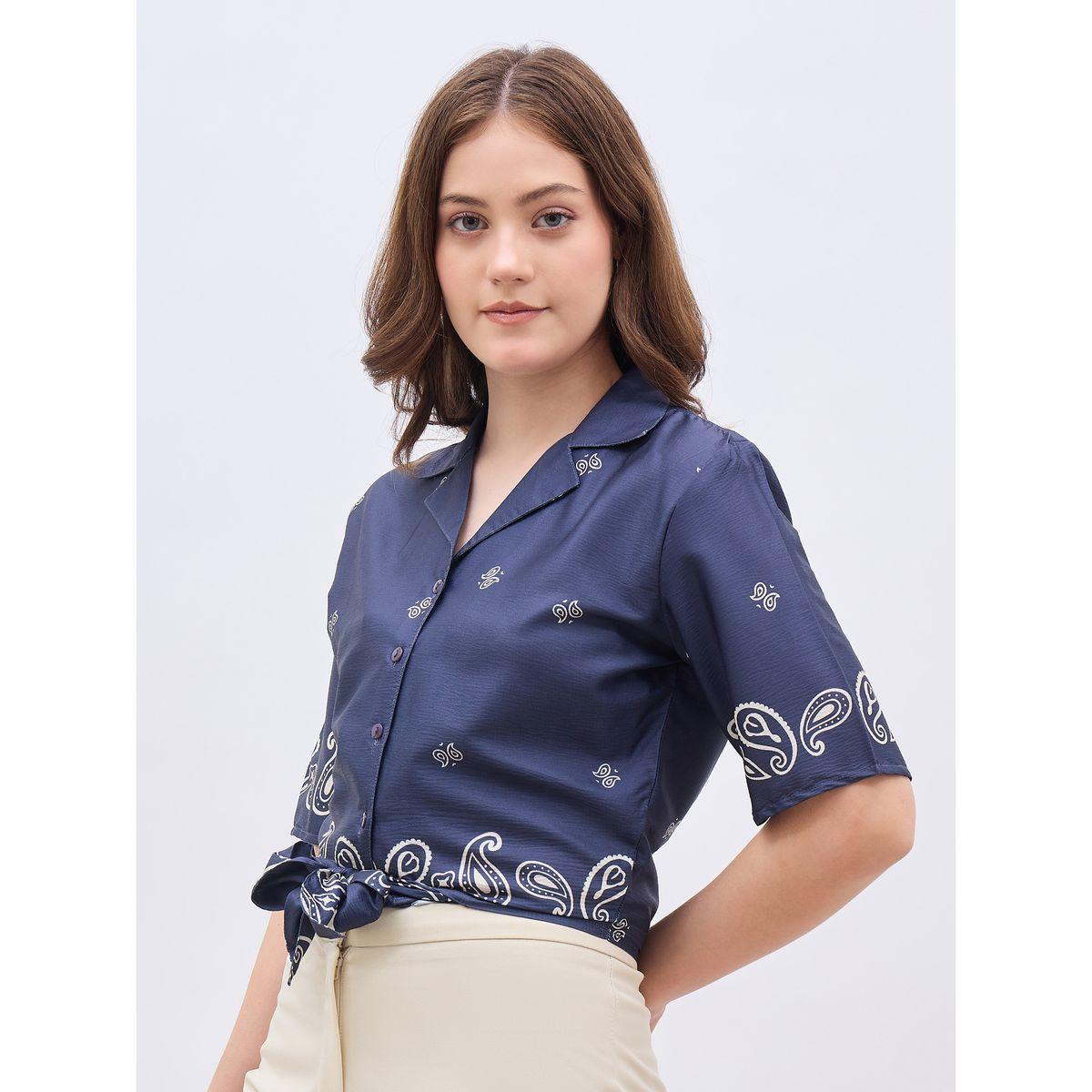 Styli Paisley Print Resort Collar Blouse with Tie Knot Detail-women-clothing-shirtsandblouses-blouses-image-3