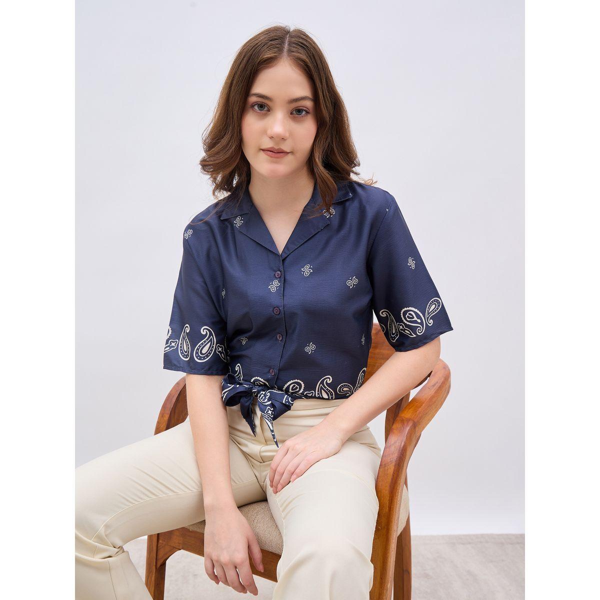 بلوزة مطبعة بياقة سبريد مع أربطة-women-clothing-shirtsandblouses-blouses-image-6