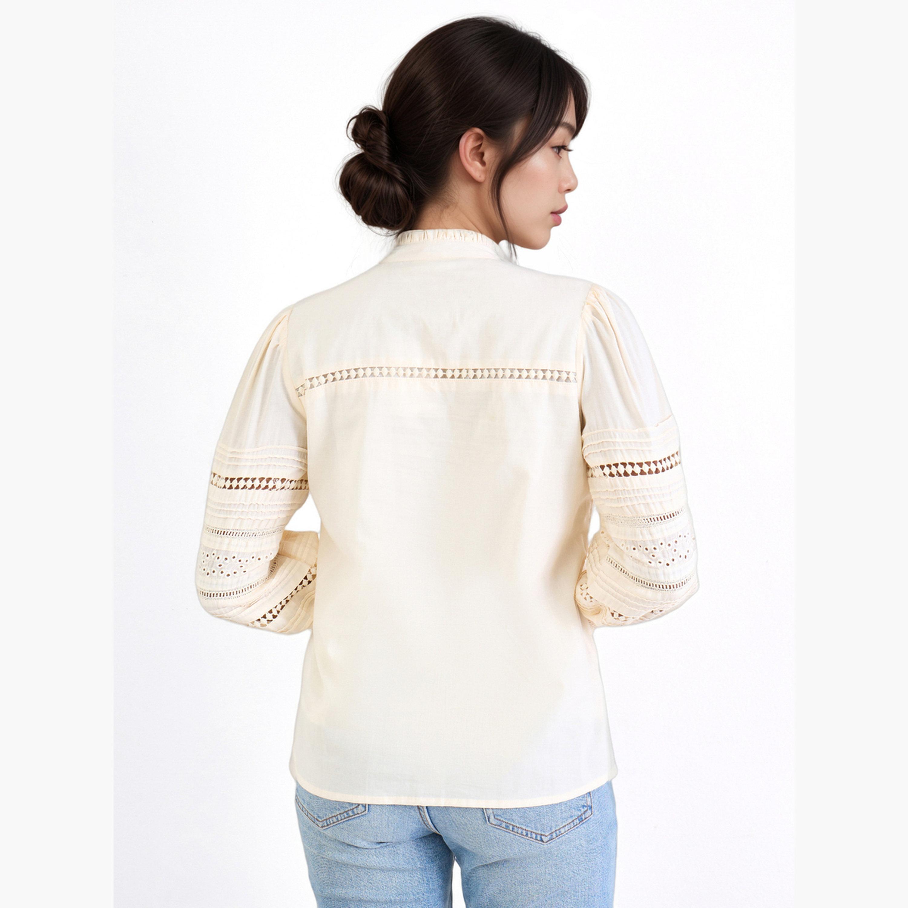 Styli Long Sleeve Cotton Blouse with Schiffli and lace Detail-women-clothing-shirtsandblouses-blouses-image-4