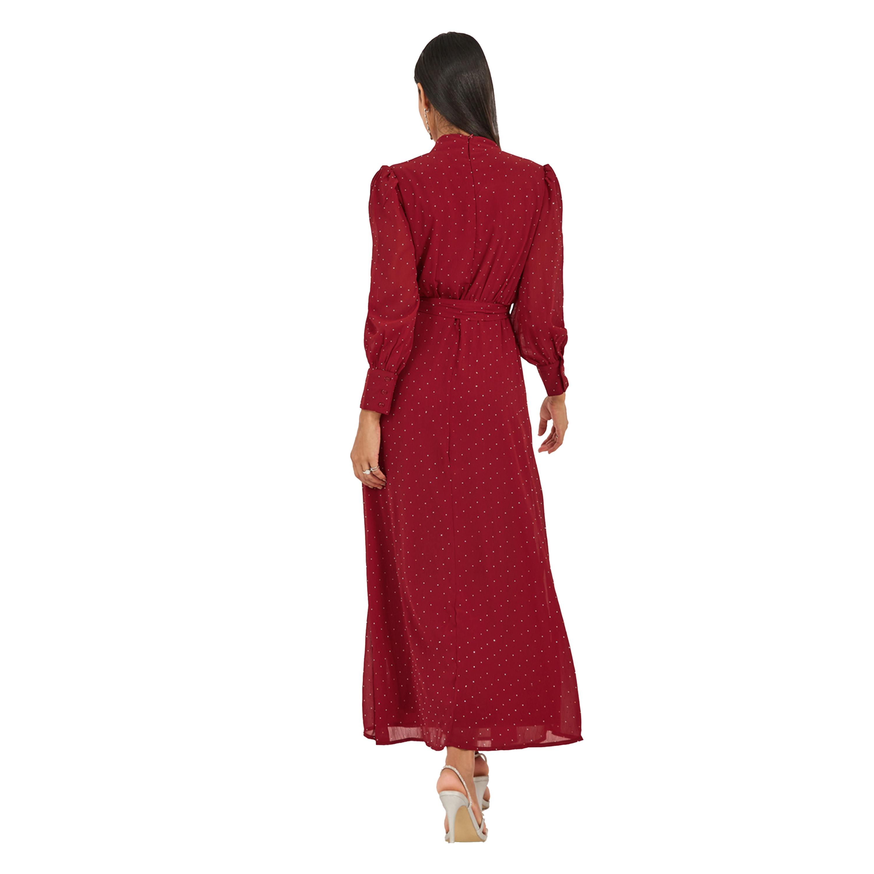 Styli Embellished Balloon Sleeves A-Line Maxi Dress with Tie Up-women-clothing-dresses-image-5