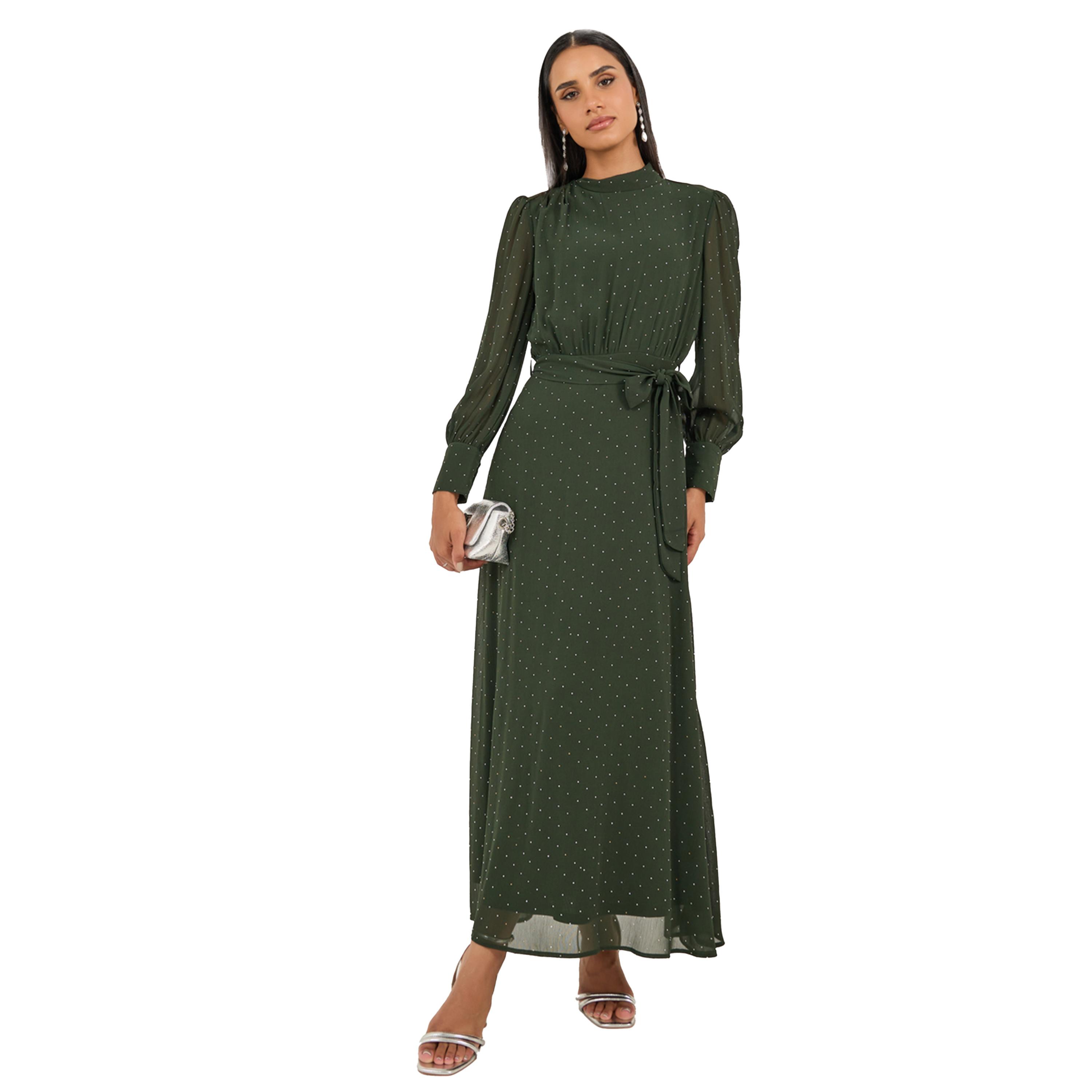 ستايلي - فستان ماكسي مزين بأكمام منفوخة وقصة A مع رباط-women-clothing-dresses-image-1