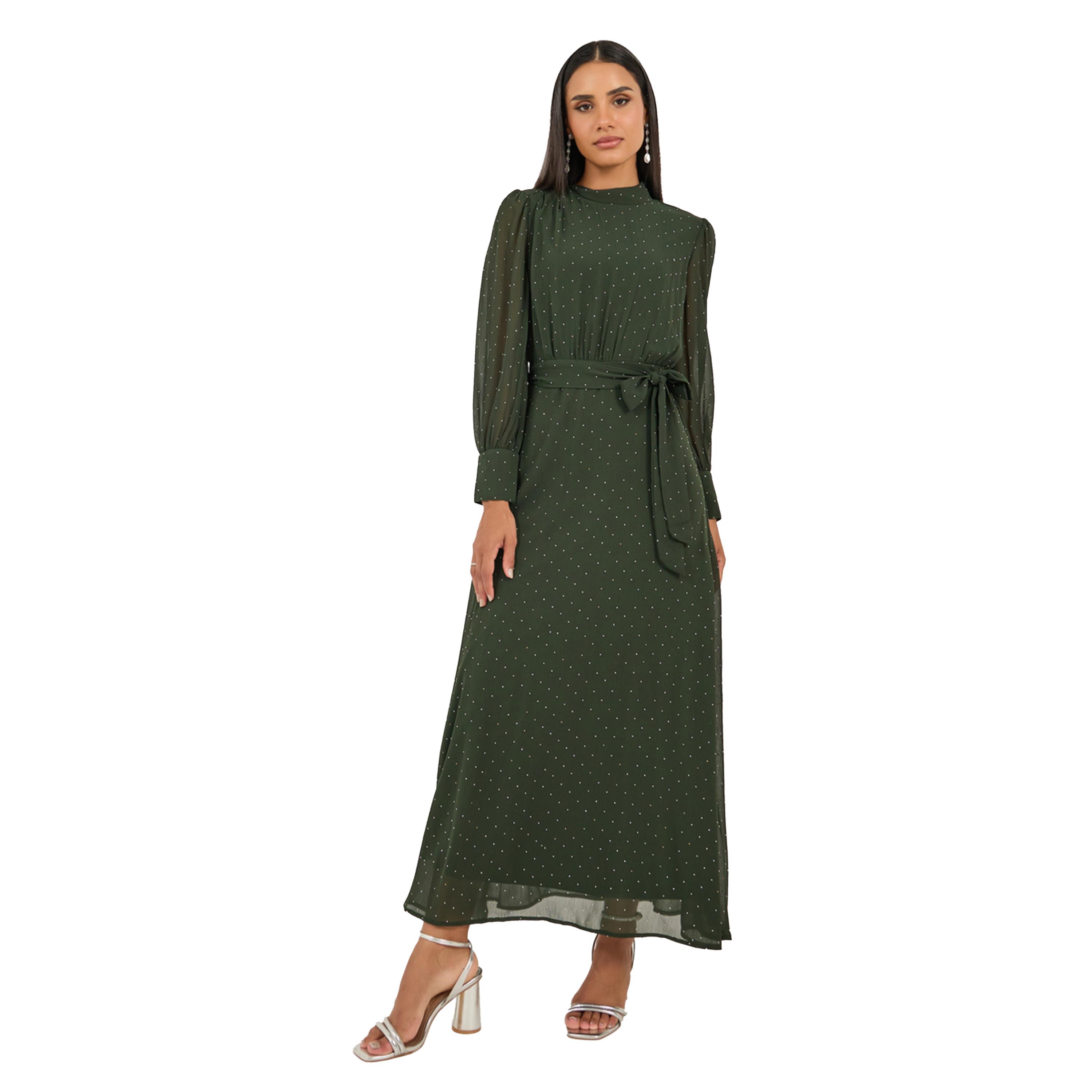 ستايلي - فستان ماكسي مزين بأكمام منفوخة وقصة A مع رباط-women-clothing-dresses-image-2