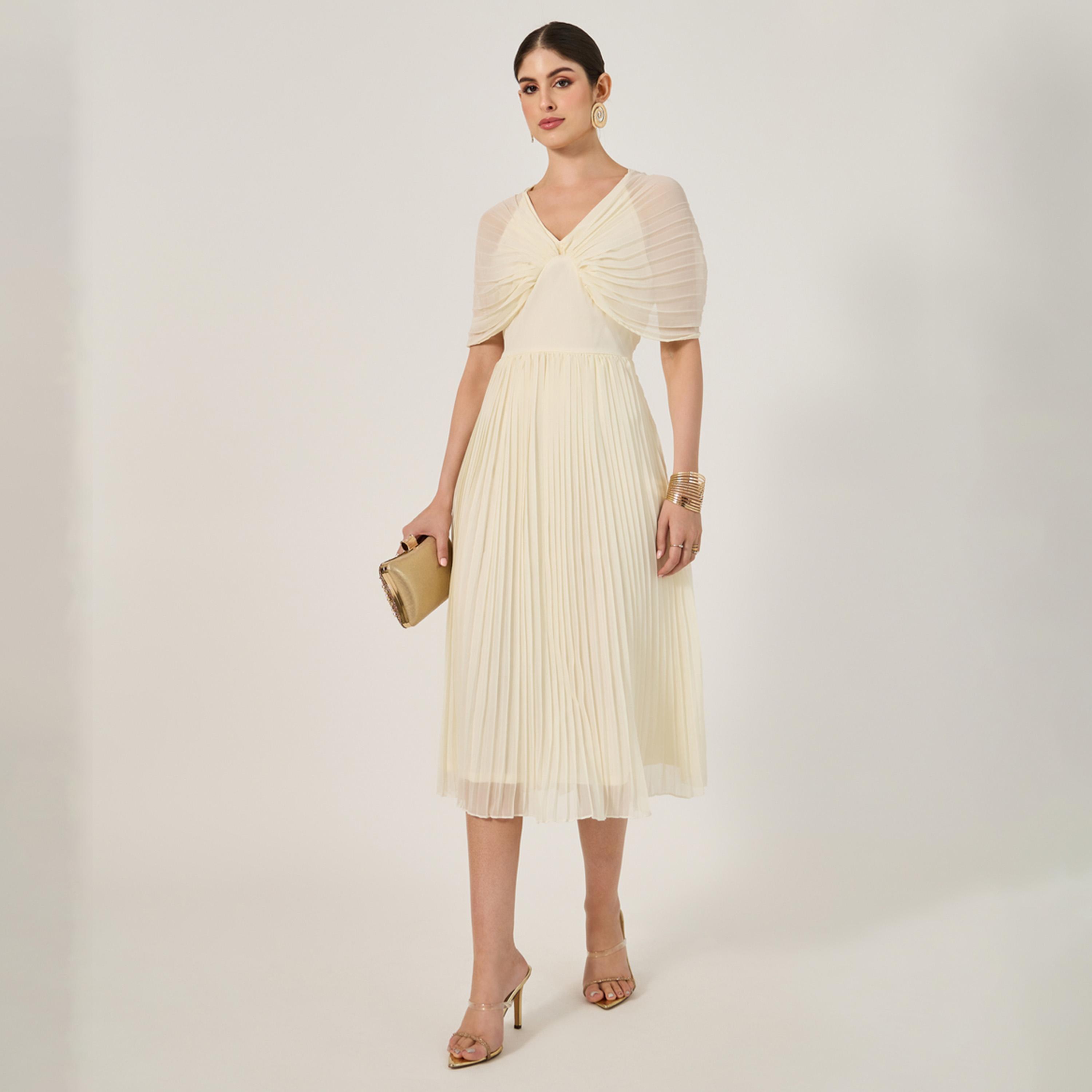 ستايلي - فستان متوسط الطول بفتحة V وقصة A-women-clothing-dresses-image-1