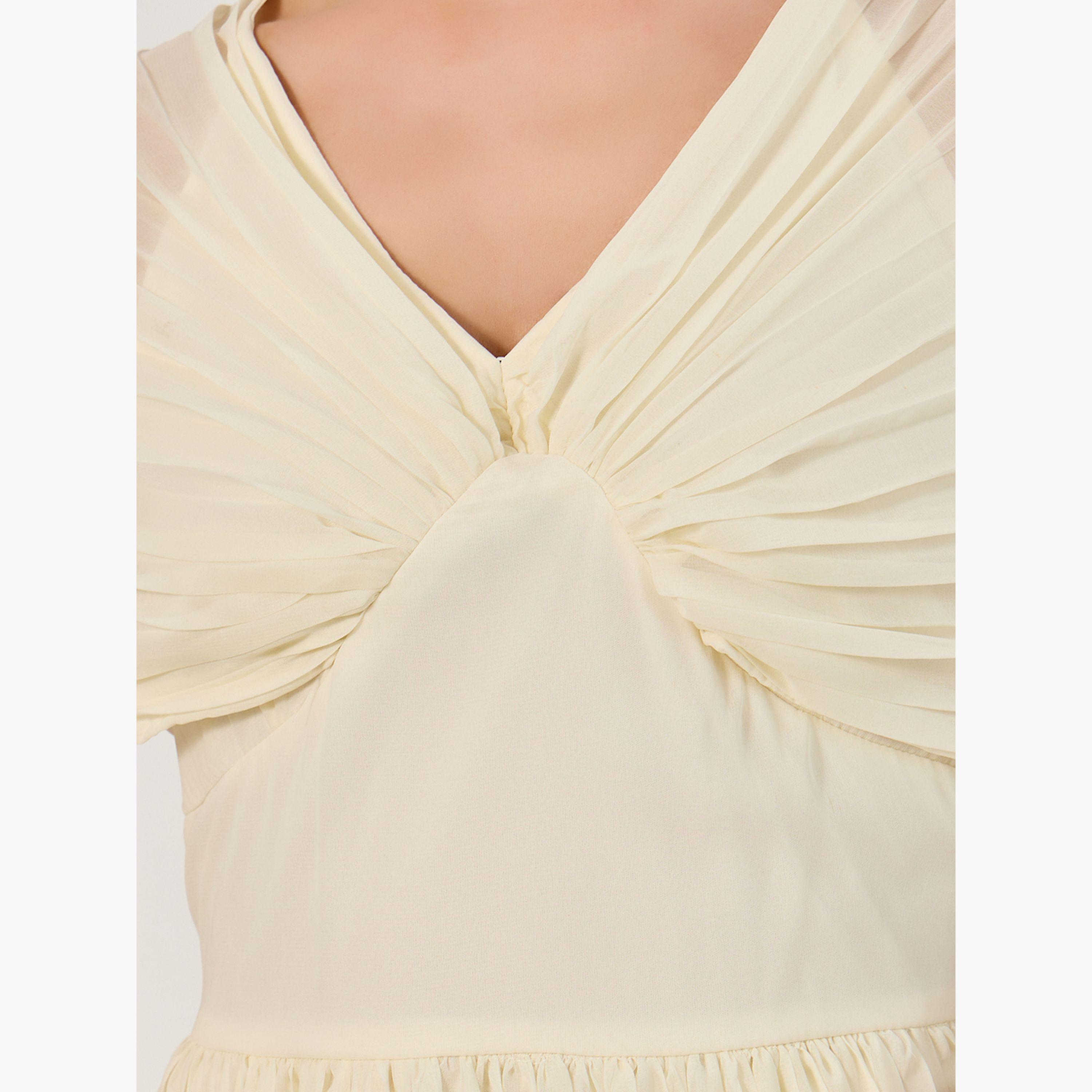Styli Pleated V-Neck A-Line Midi Dress-women-clothing-dresses-image-4