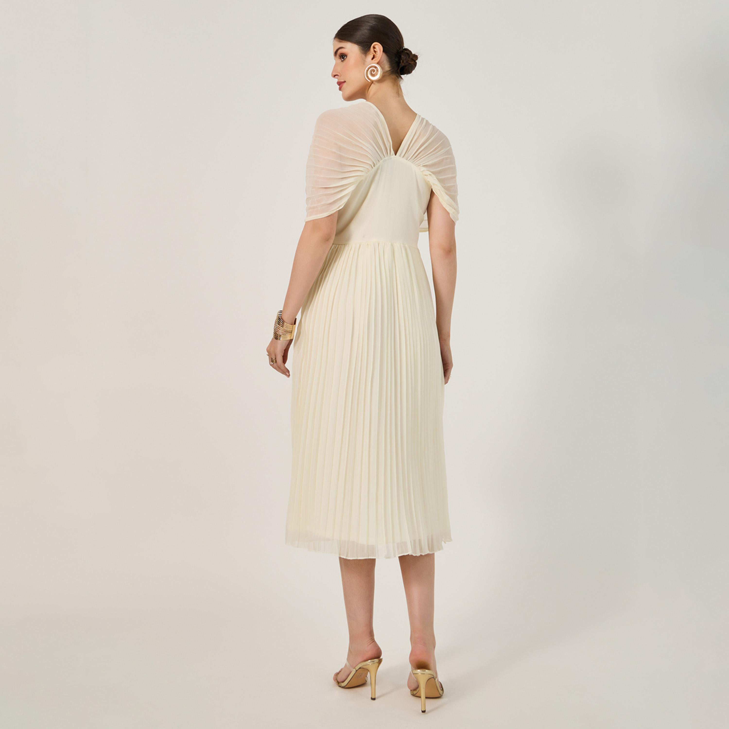 Styli Pleated V-Neck A-Line Midi Dress-women-clothing-dresses-image-5