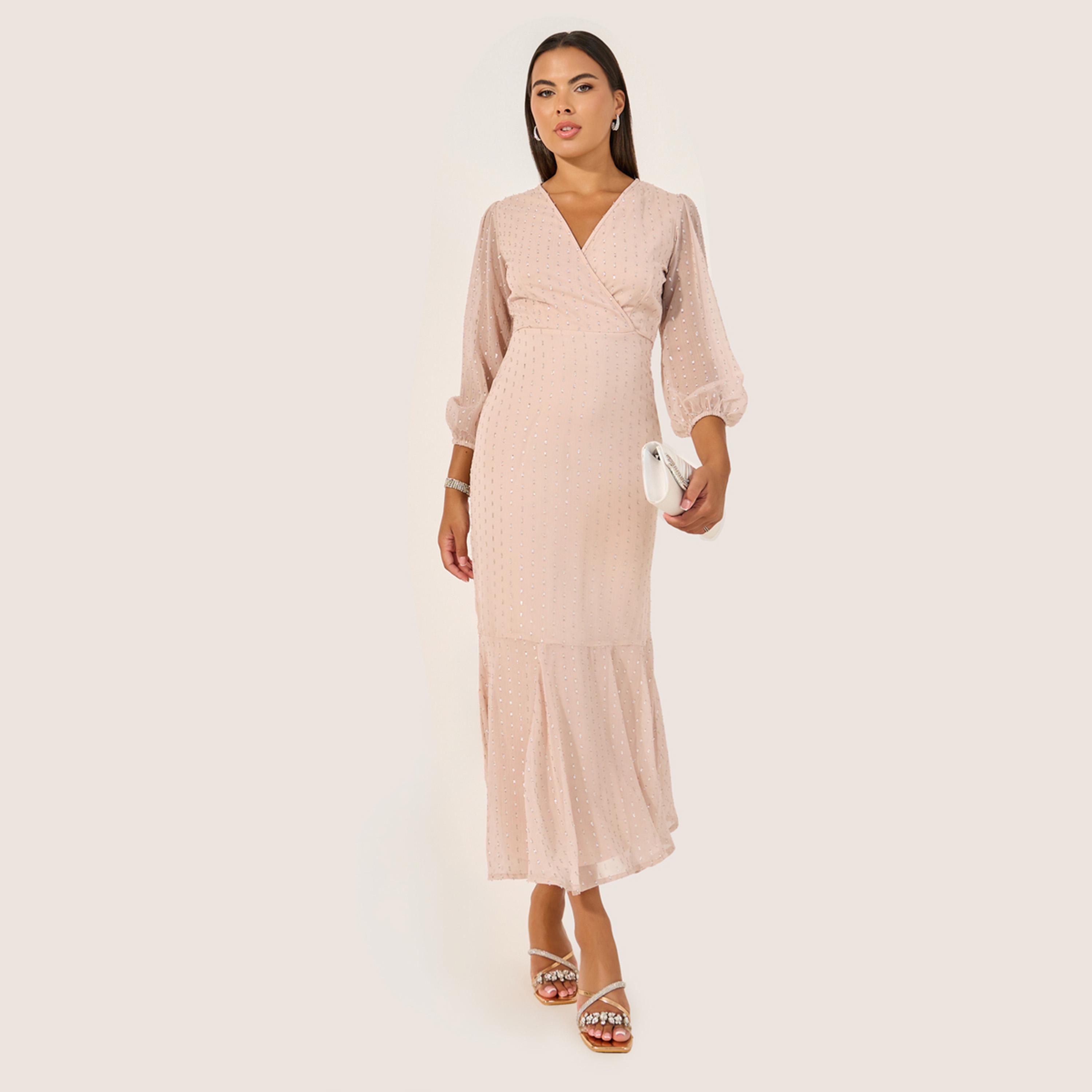 ستايلي - فستان ماكسي حورية البحر بأكمام منفوخة من قماش دوبي-women-clothing-dresses-image-1