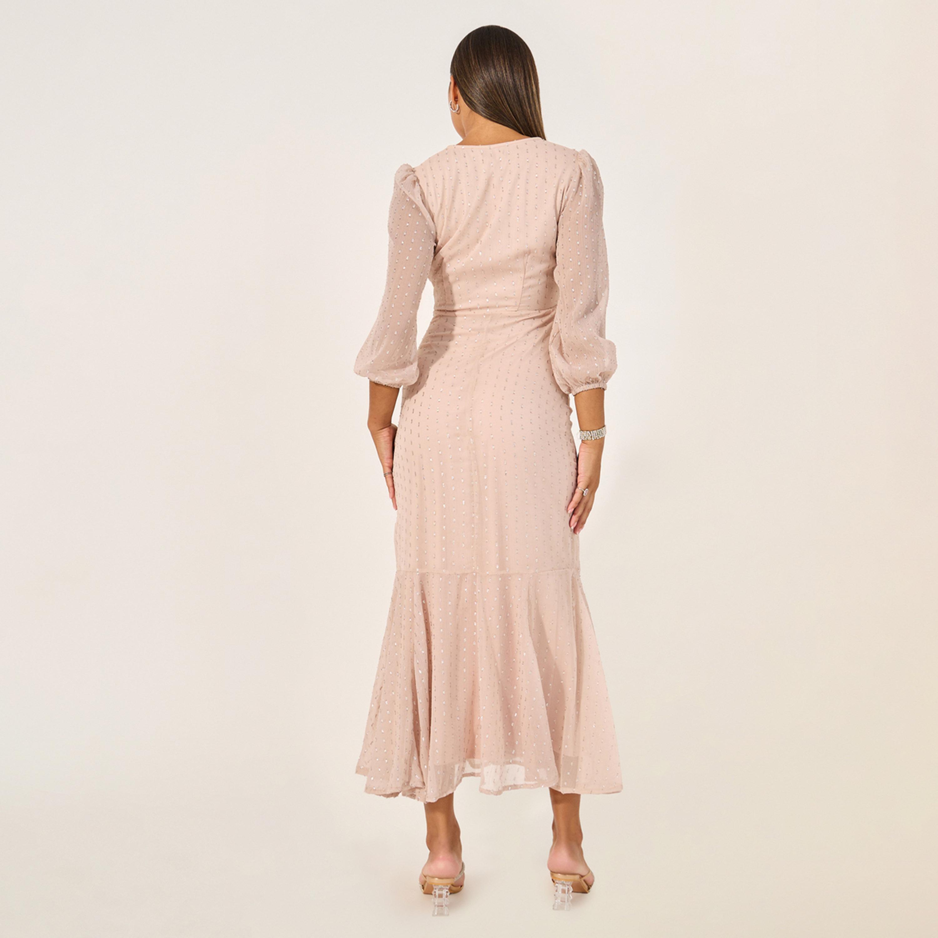 Styli Dobby Design Balloon Sleeves Mermaid Maxi Dress-women-clothing-dresses-image-5