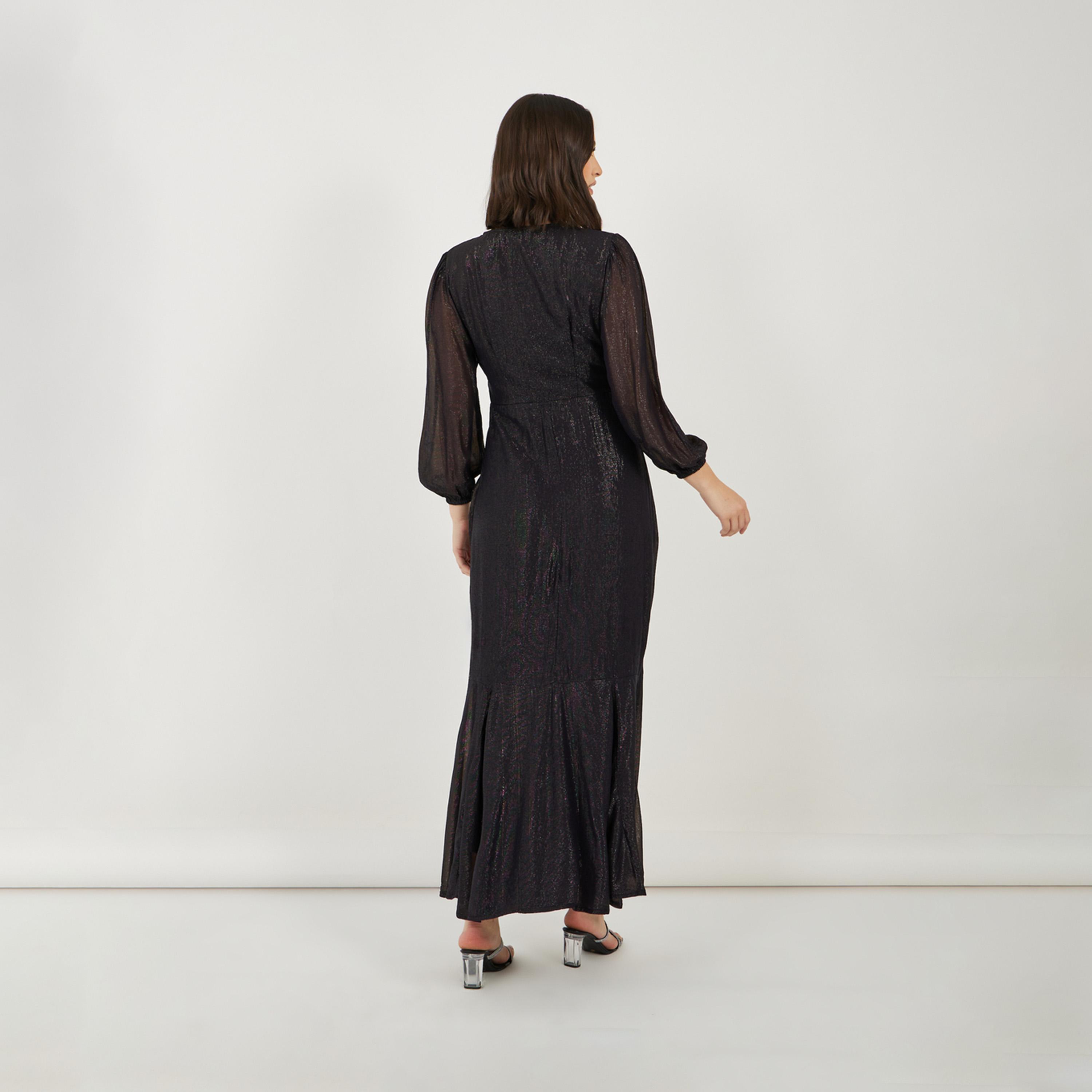 ستايلي - فستان ماكسي بتصميم ملفوف وأكمام منفوخة وحافة حورية البحر-women-clothing-dresses-image-6