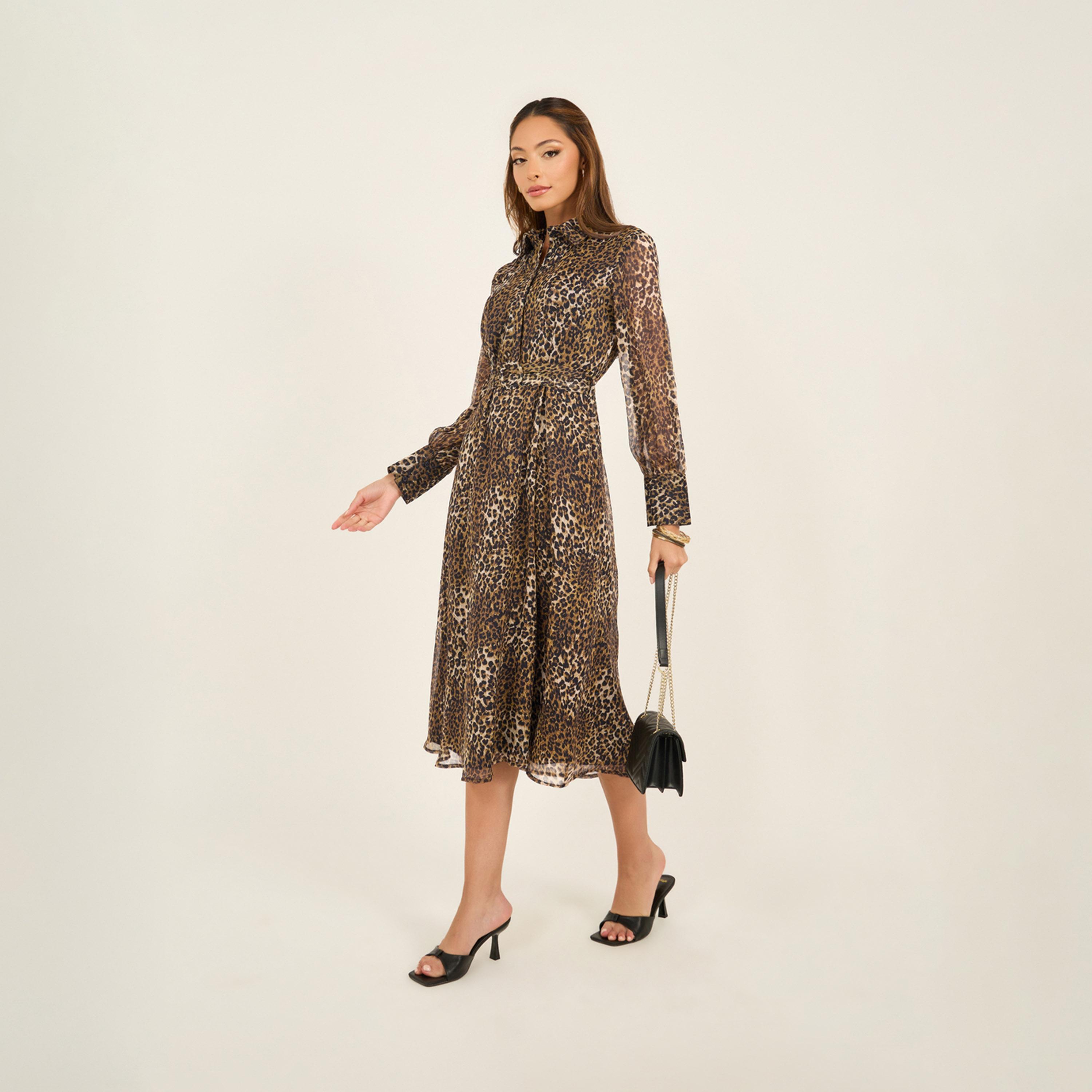 Styli Animal Print Balloon Sleeves A-Line Midi Dress-women-clothing-dresses-image-2