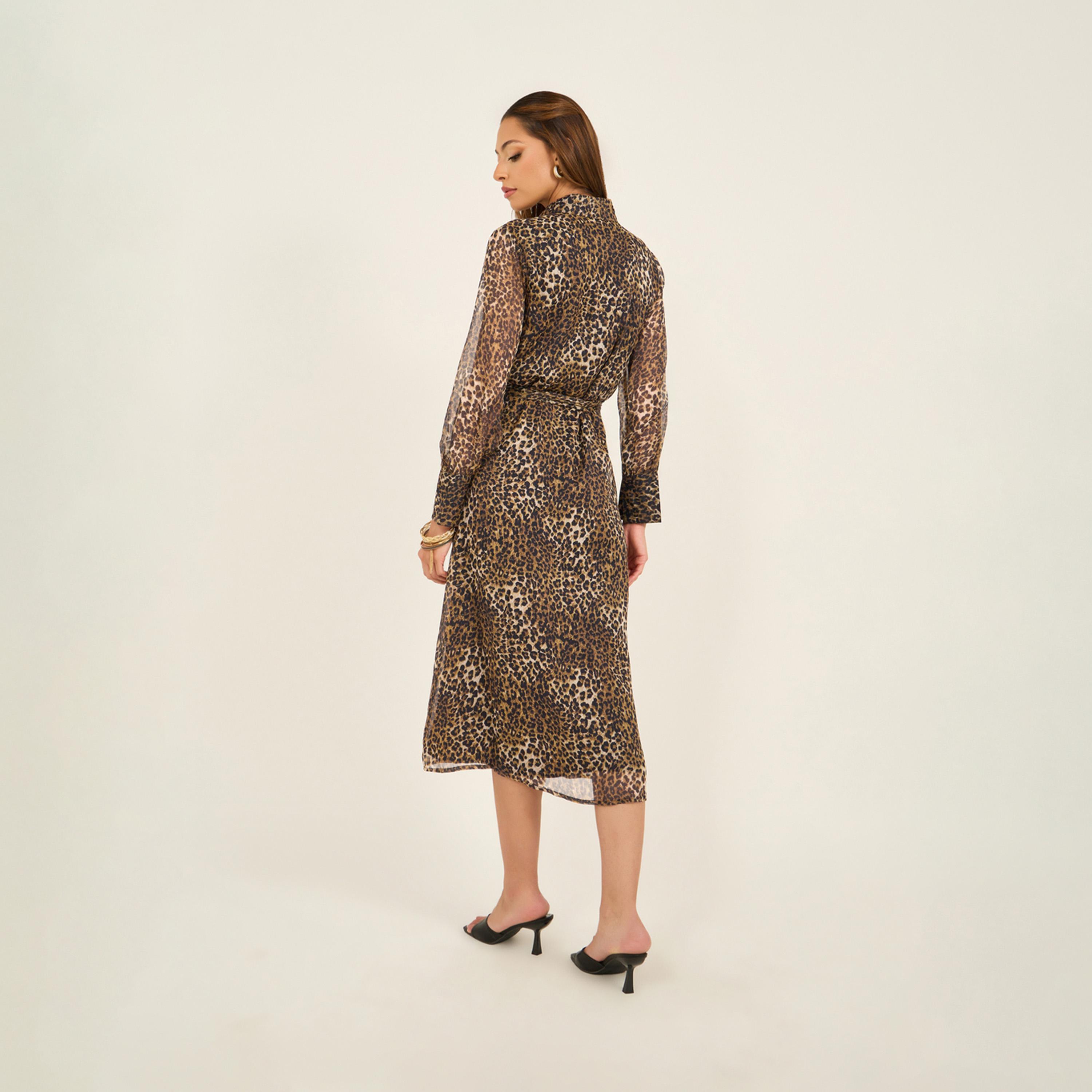 Styli Animal Print Balloon Sleeves A-Line Midi Dress-women-clothing-dresses-image-6