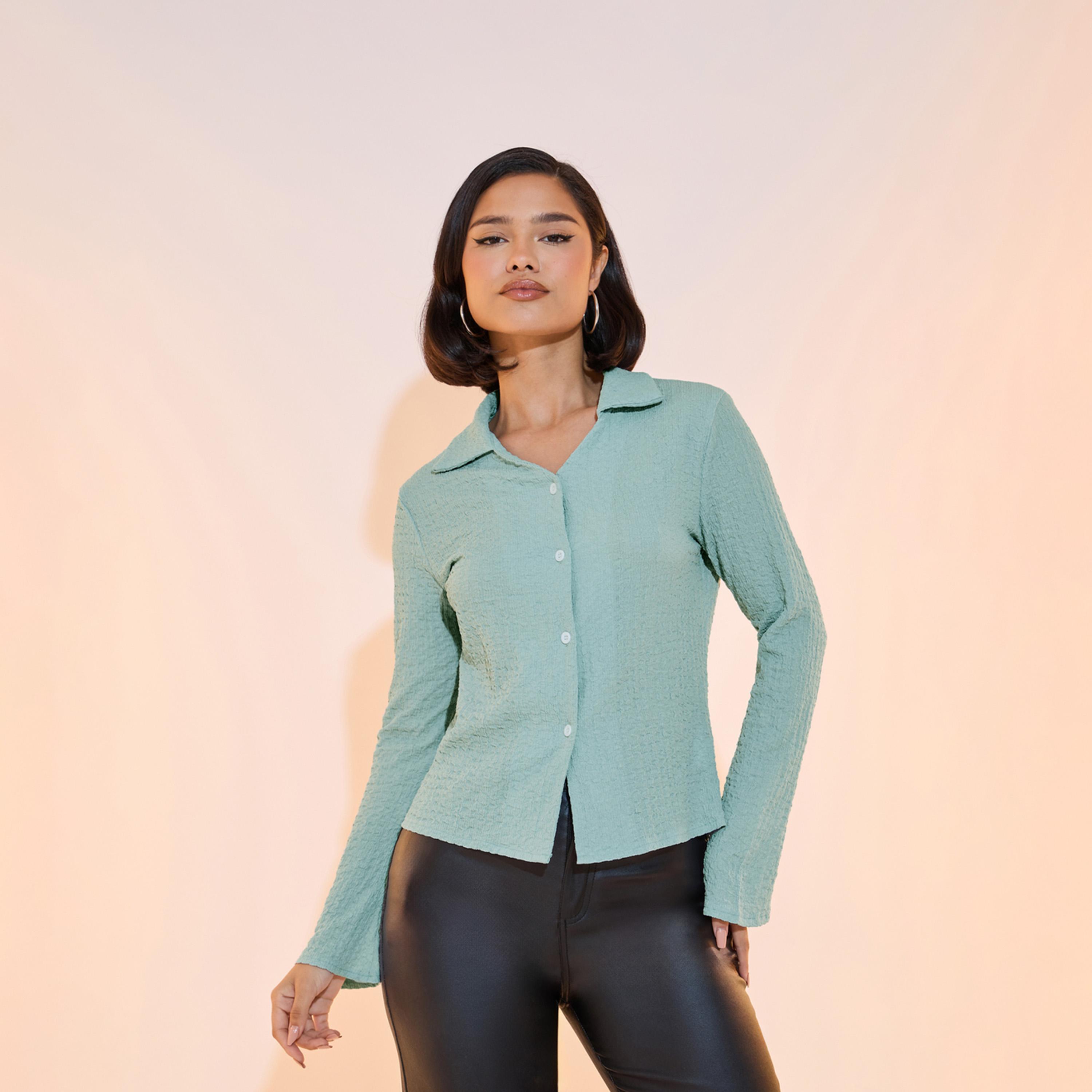 Take Two Textured Regular Fit Long Sleeve Shirt-women-clothing-shirtsandblouses-shirts-image-1