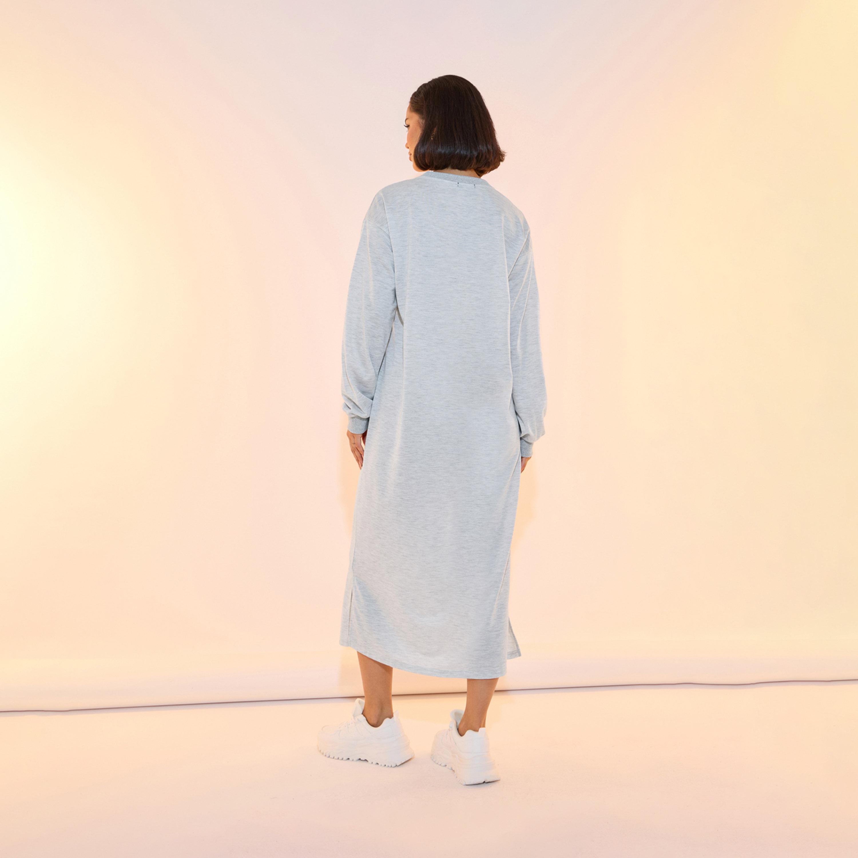 Take Two Slogan Print Round Neck Sweatshirt Midi Dress-women-clothing-dresses-image-6