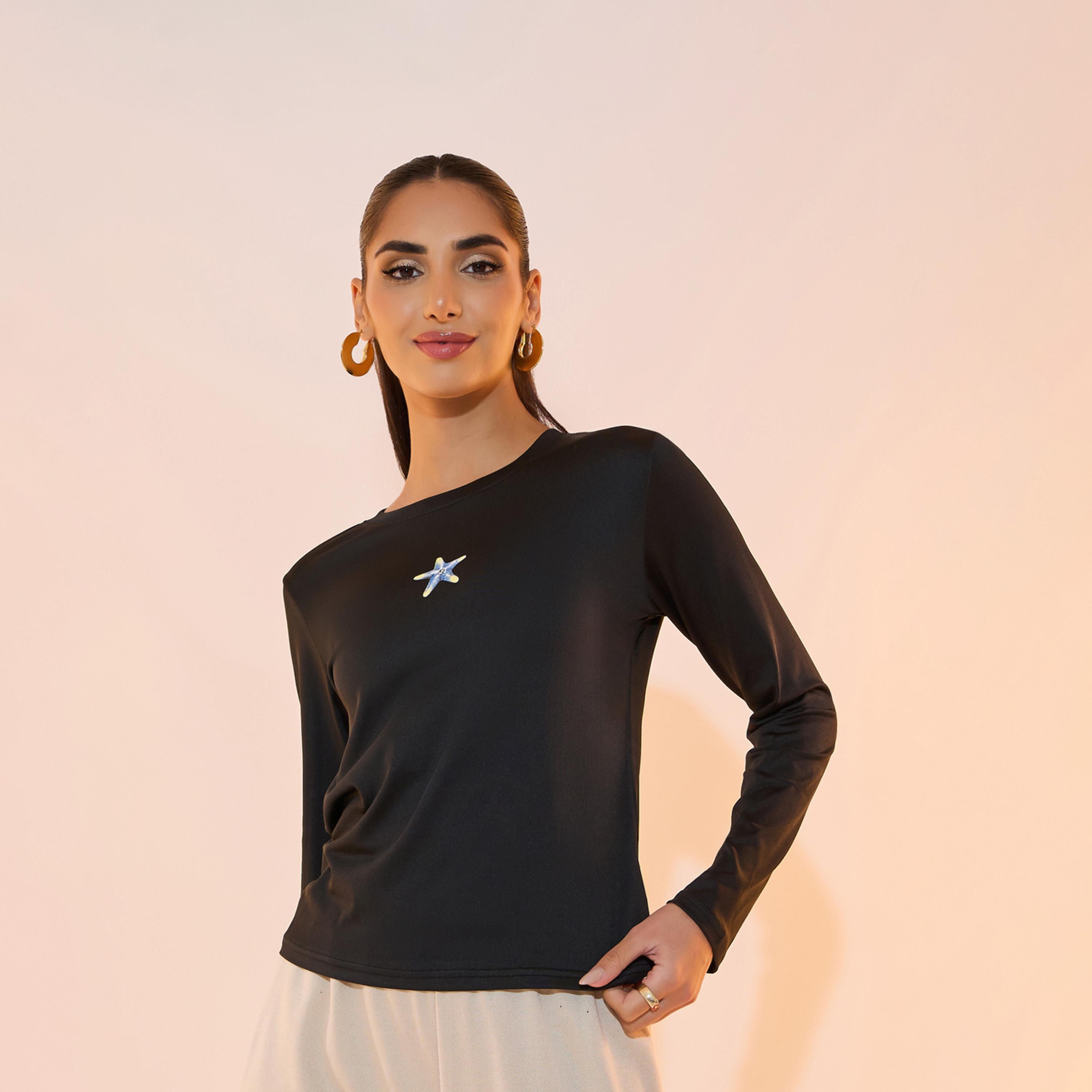 Take Two Round Neck Star Print Long Sleeve Top-women-clothing-shirtsandblouses-blouses-image-1