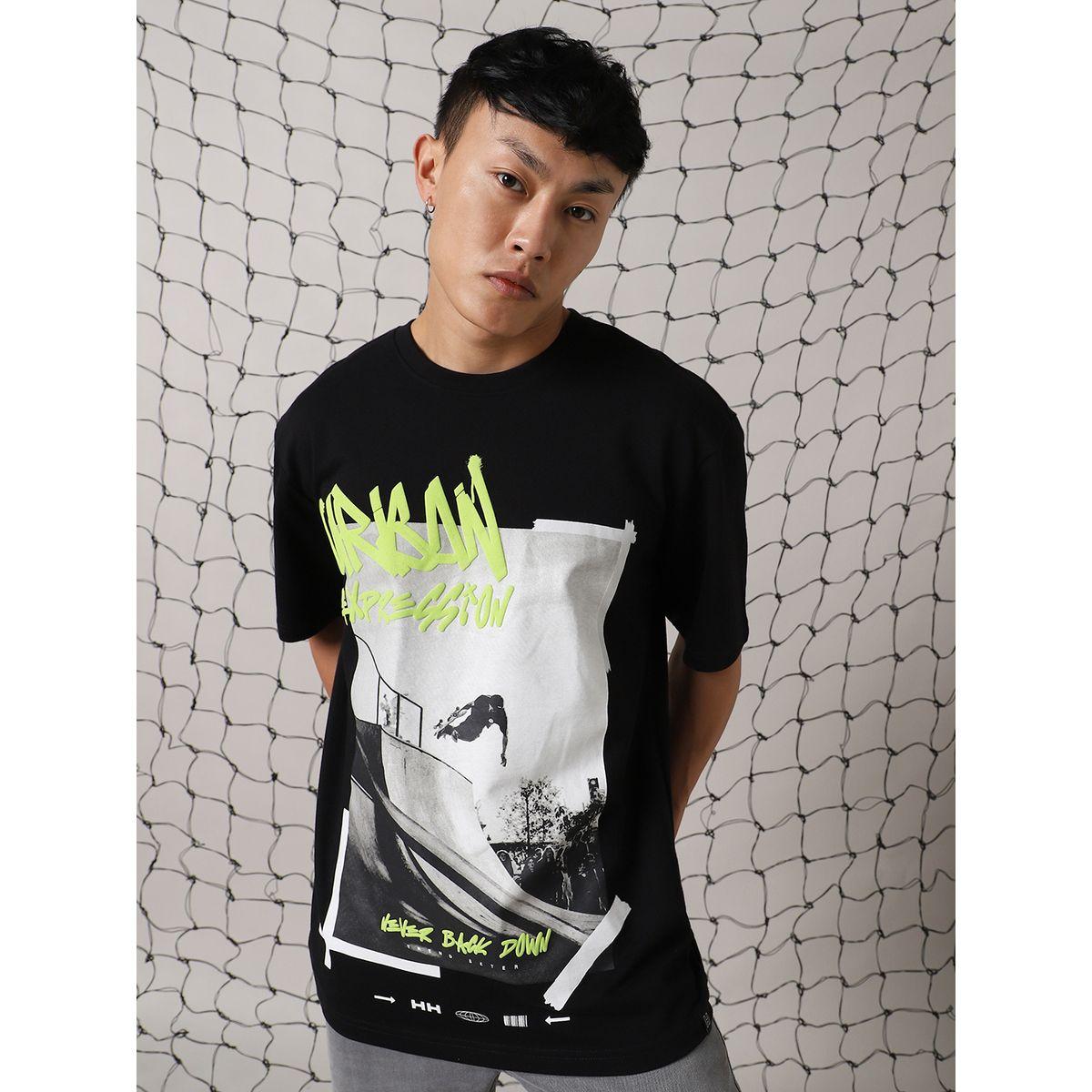 تيشيرت فضفاض مطبع بطبعة جرافيك هابر هولم × ستايلي-men-clothing-tshirtsandpolos-tshirts-image-1