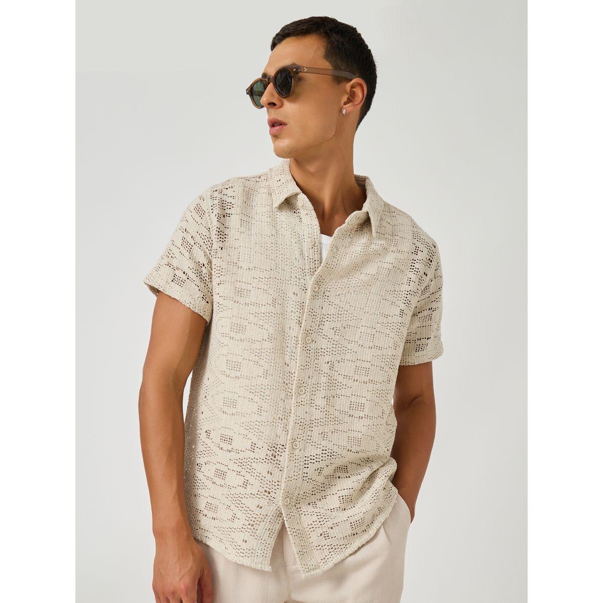 Styli Textured Crochet Regular Fit Spread Collar Shirt-men-clothing-shirts-image-3