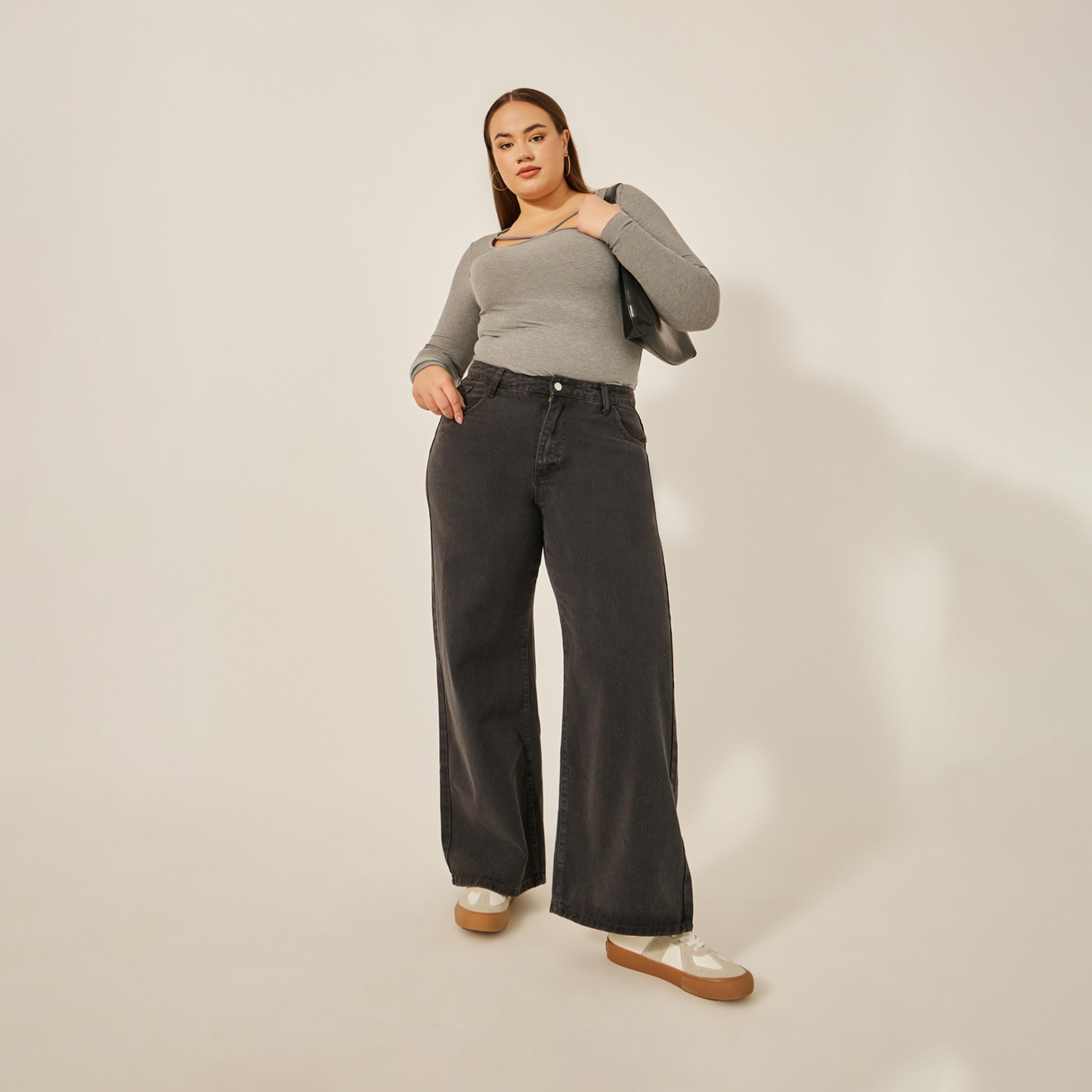 ستايلي - بنطال جينز واسع بخصر مرتفع ومقاس كبير-women-clothing-bottoms-jeans-image-1