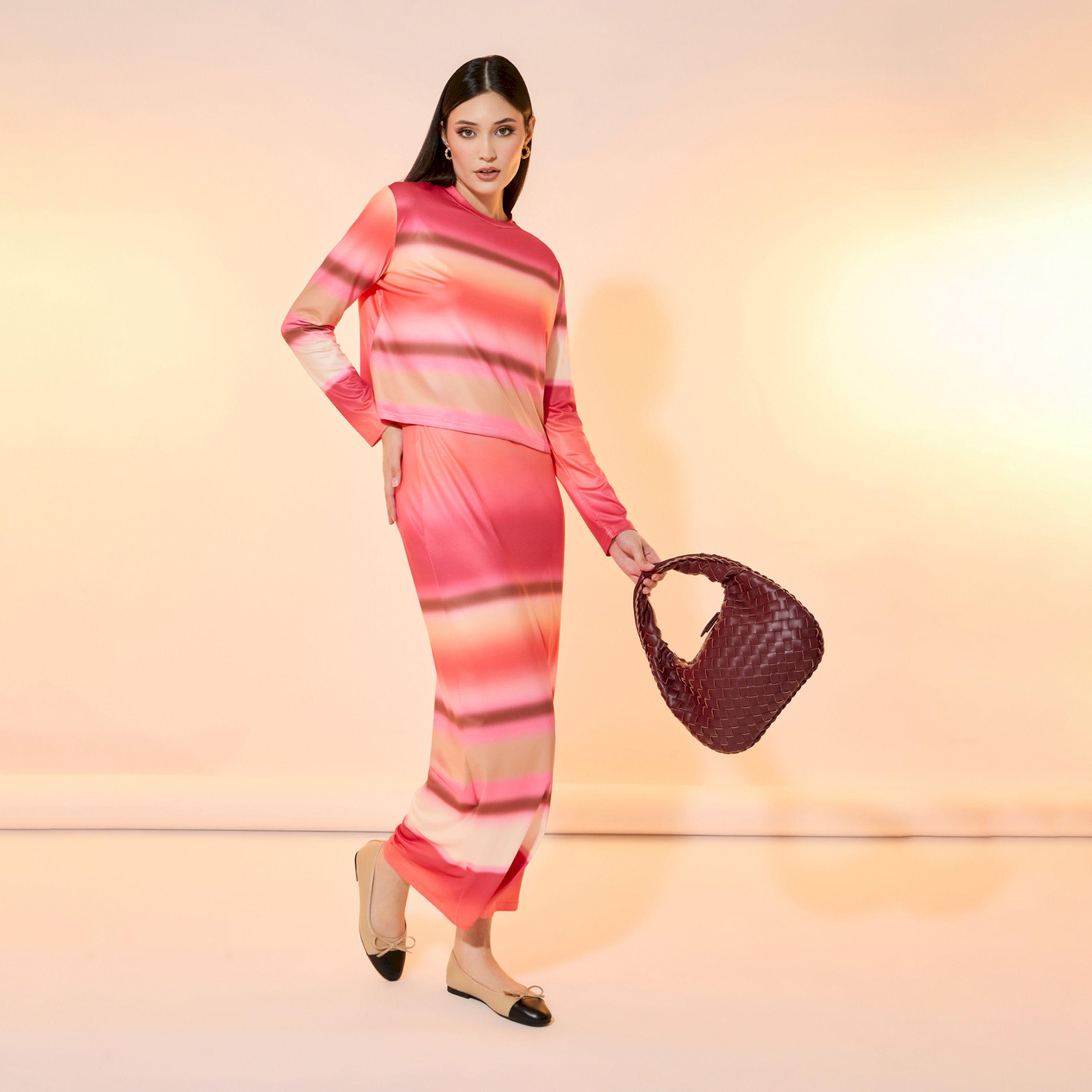 Take Two Ombre Print Round Neck Top and Maxi Skirt Co-Ords-women-clothing-coordsets-image-1