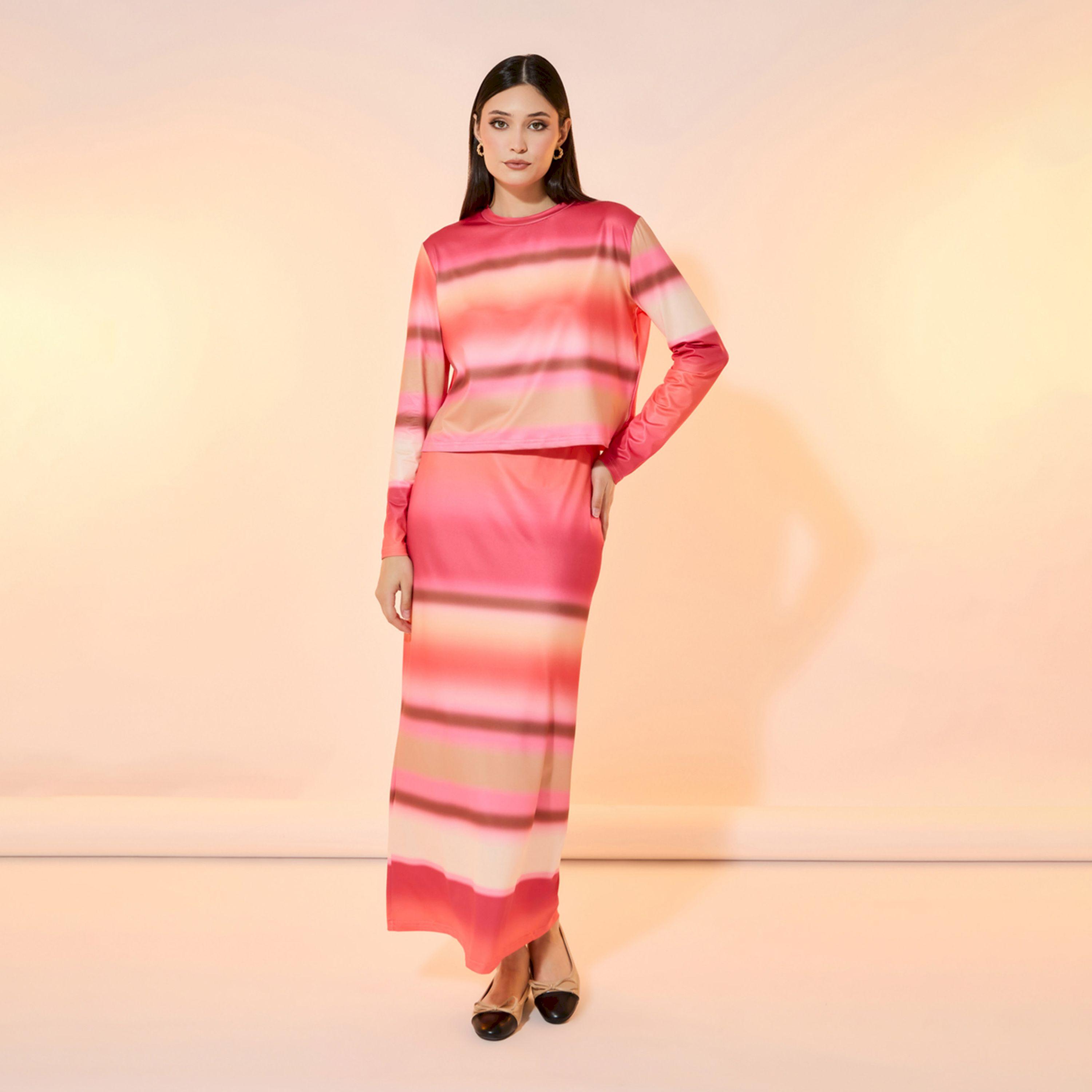 Take Two Ombre Print Round Neck Top and Maxi Skirt Co-Ords-women-clothing-coordsets-image-3