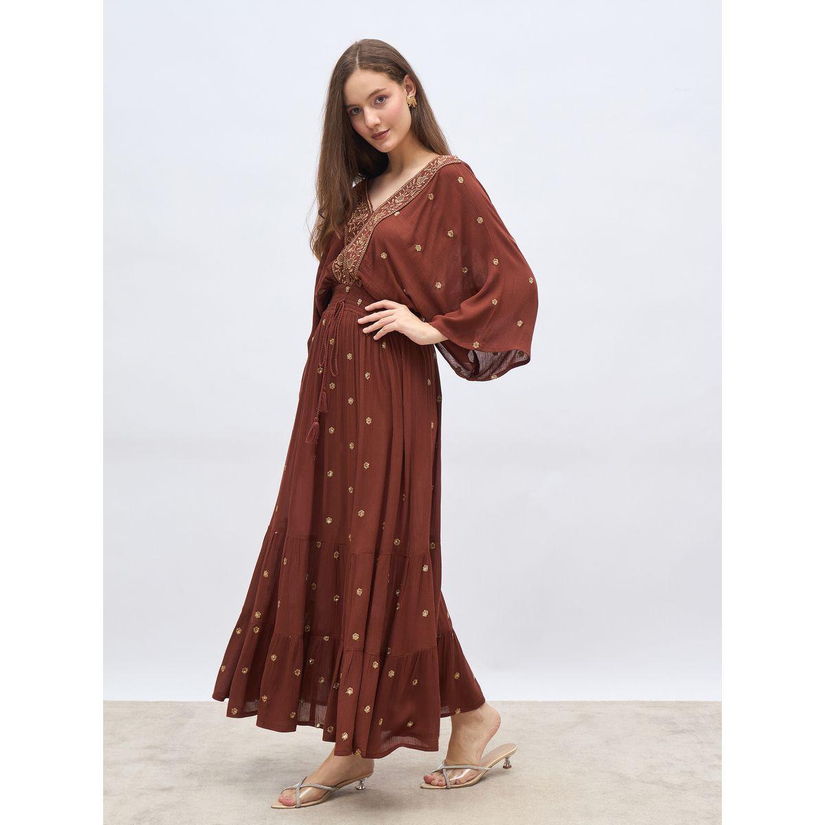 Styli Embroidered Ruffled Hem Smocked Detail A-Line Maxi Dress-women-clothing-dresses-image-3