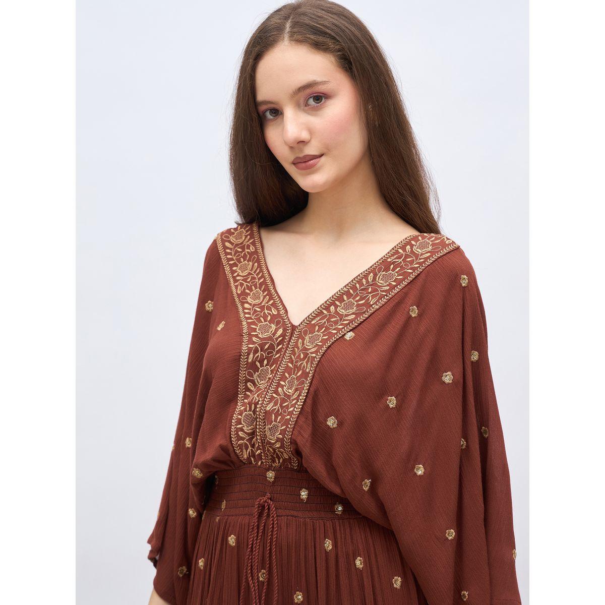 Styli Embroidered Ruffled Hem Smocked Detail A-Line Maxi Dress-women-clothing-dresses-image-4