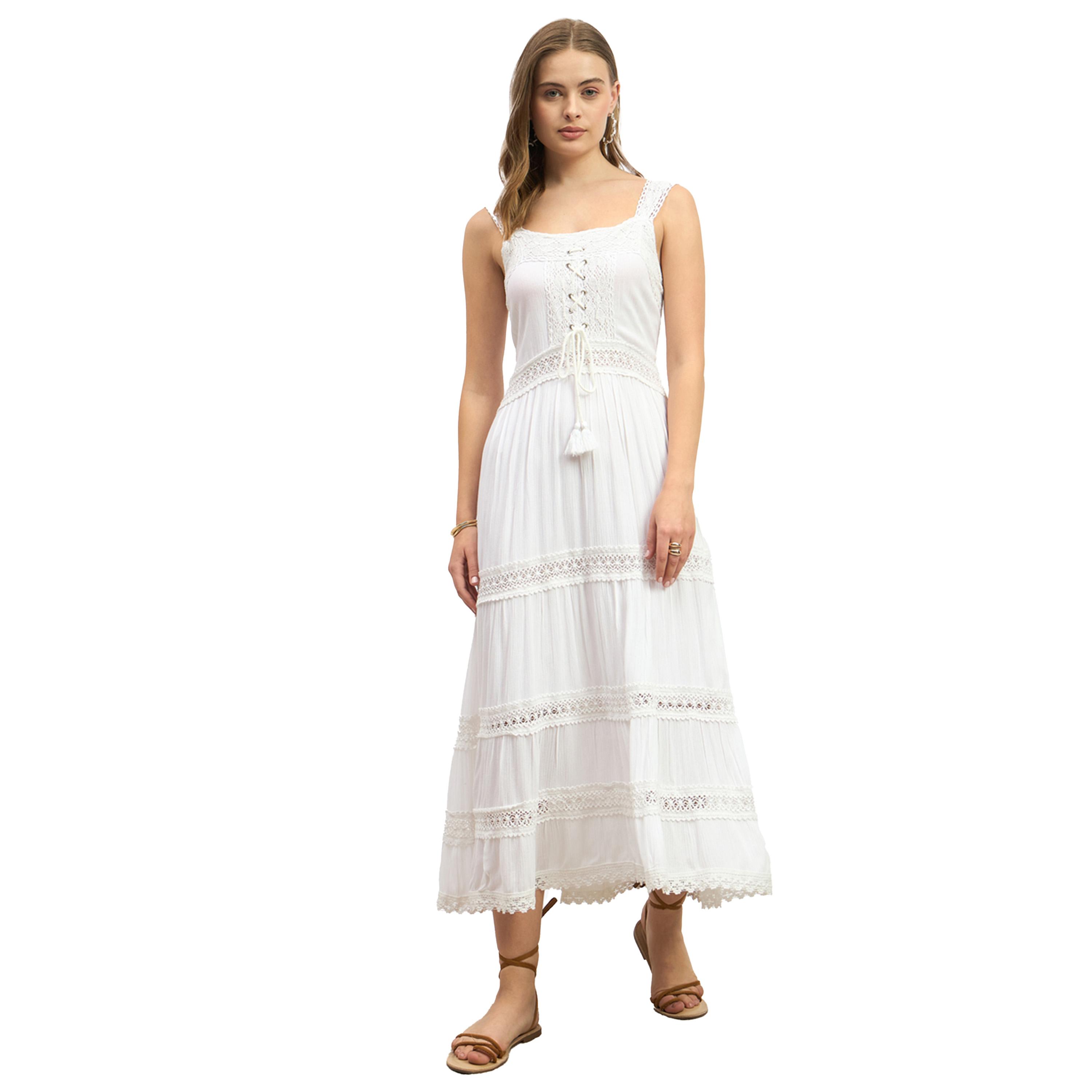 Styli Plain Cream Sleeveless Tiered Maxi Dress-women-clothing-dresses-image-2