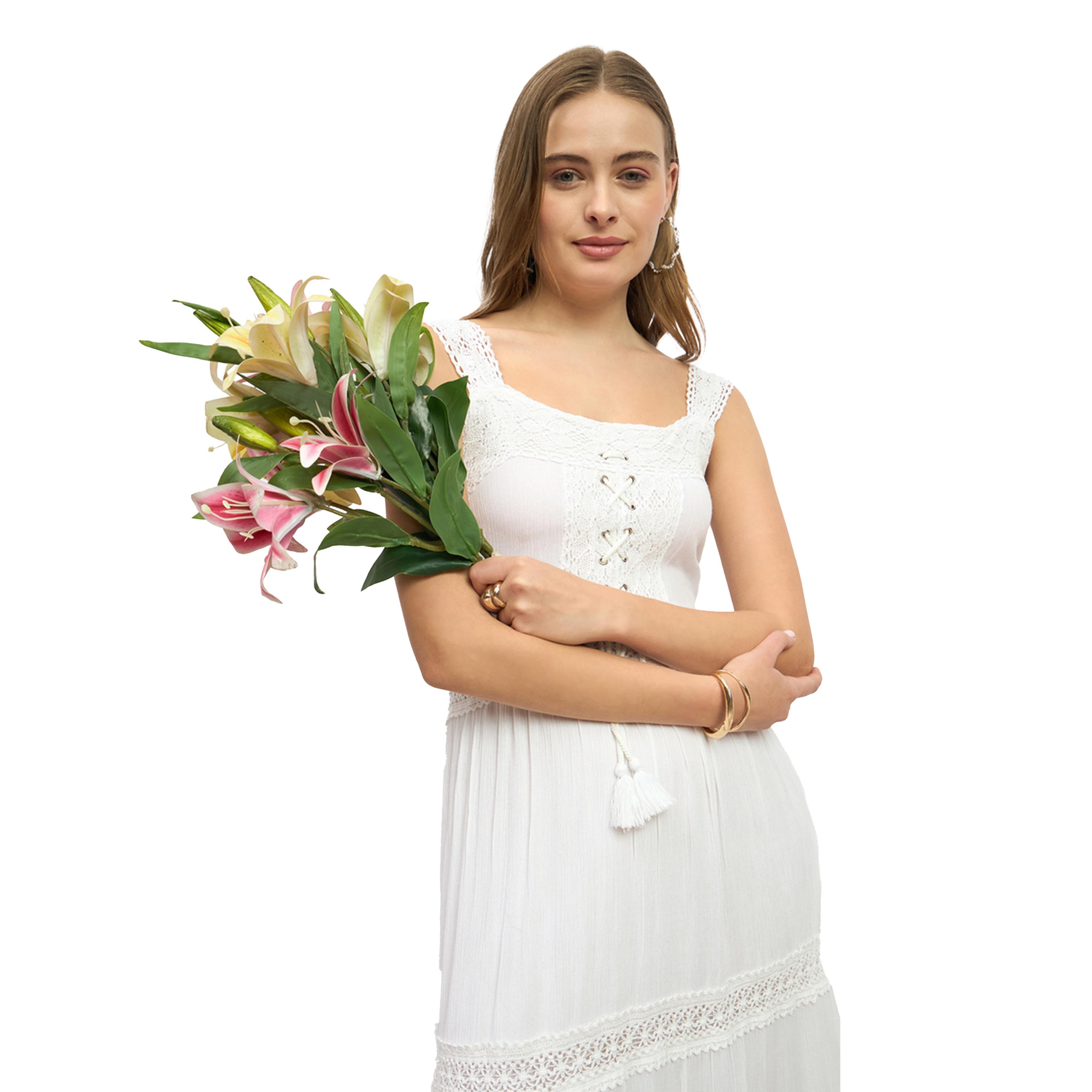 ستايلي- فستان ماكسي سادة كريمي بدون أكمام-women-clothing-dresses-image-6