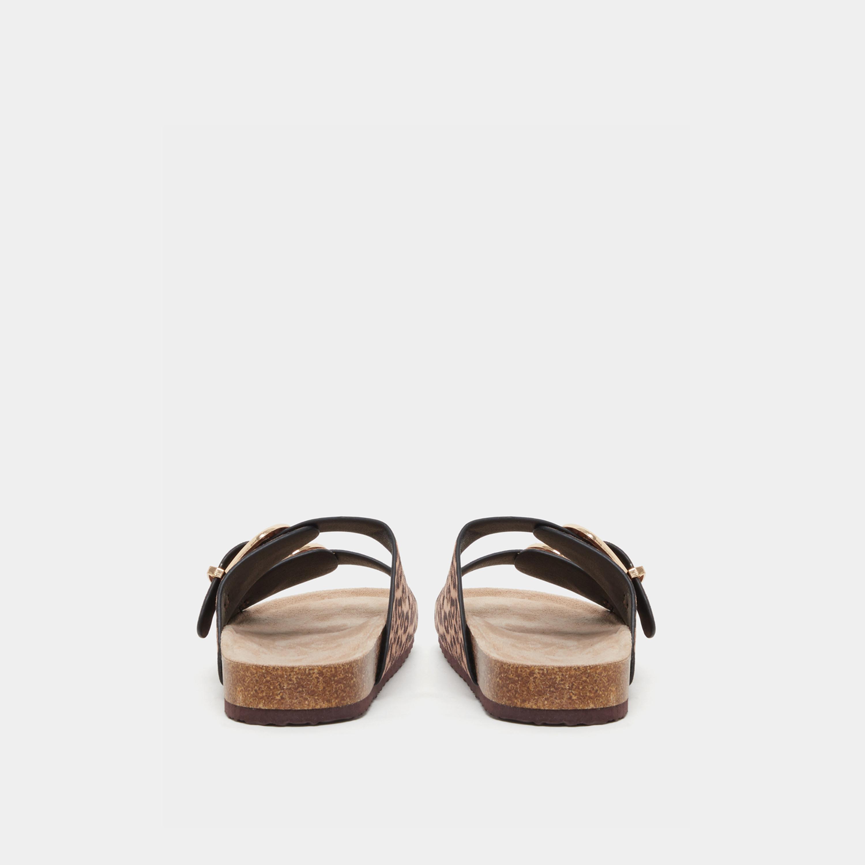 Styli Leopard Print Buckle Detail Flat Sandals-women-shoes-sandals-flats-image-4