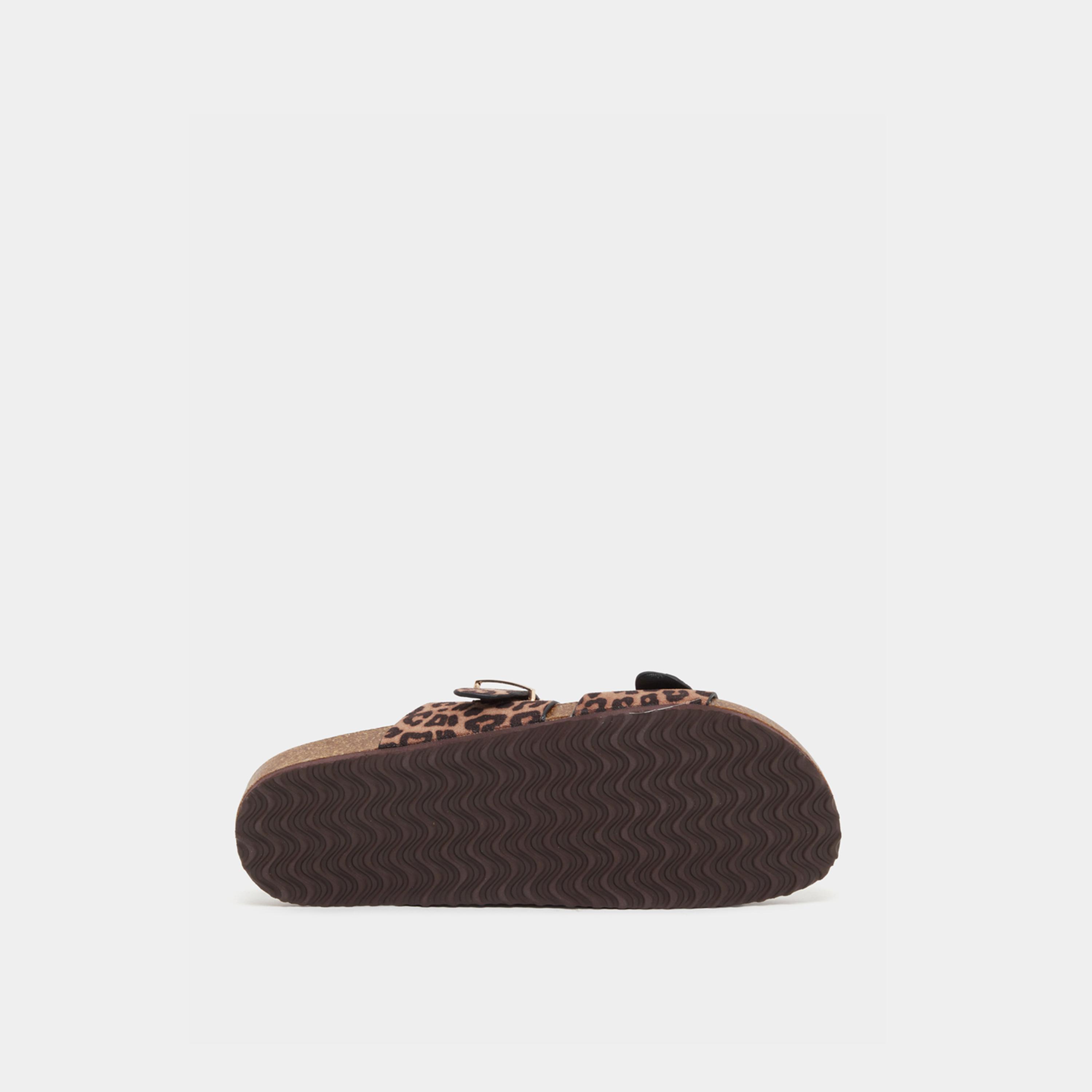 Styli Leopard Print Buckle Detail Flat Sandals-women-shoes-sandals-flats-image-6