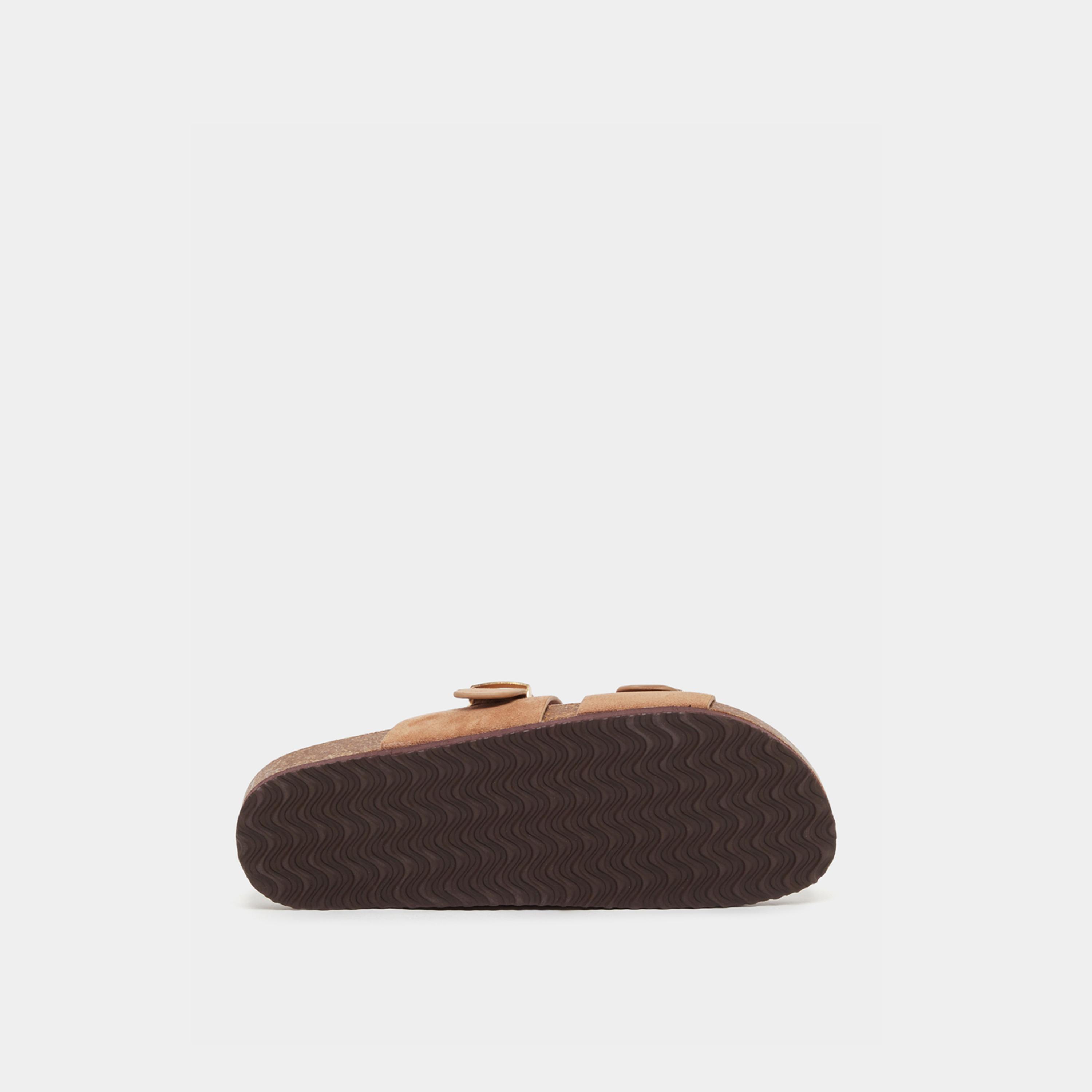 Styli Suede Look Slip-On Flat Sandals with Buckle Detail-women-shoes-sandals-flats-image-6