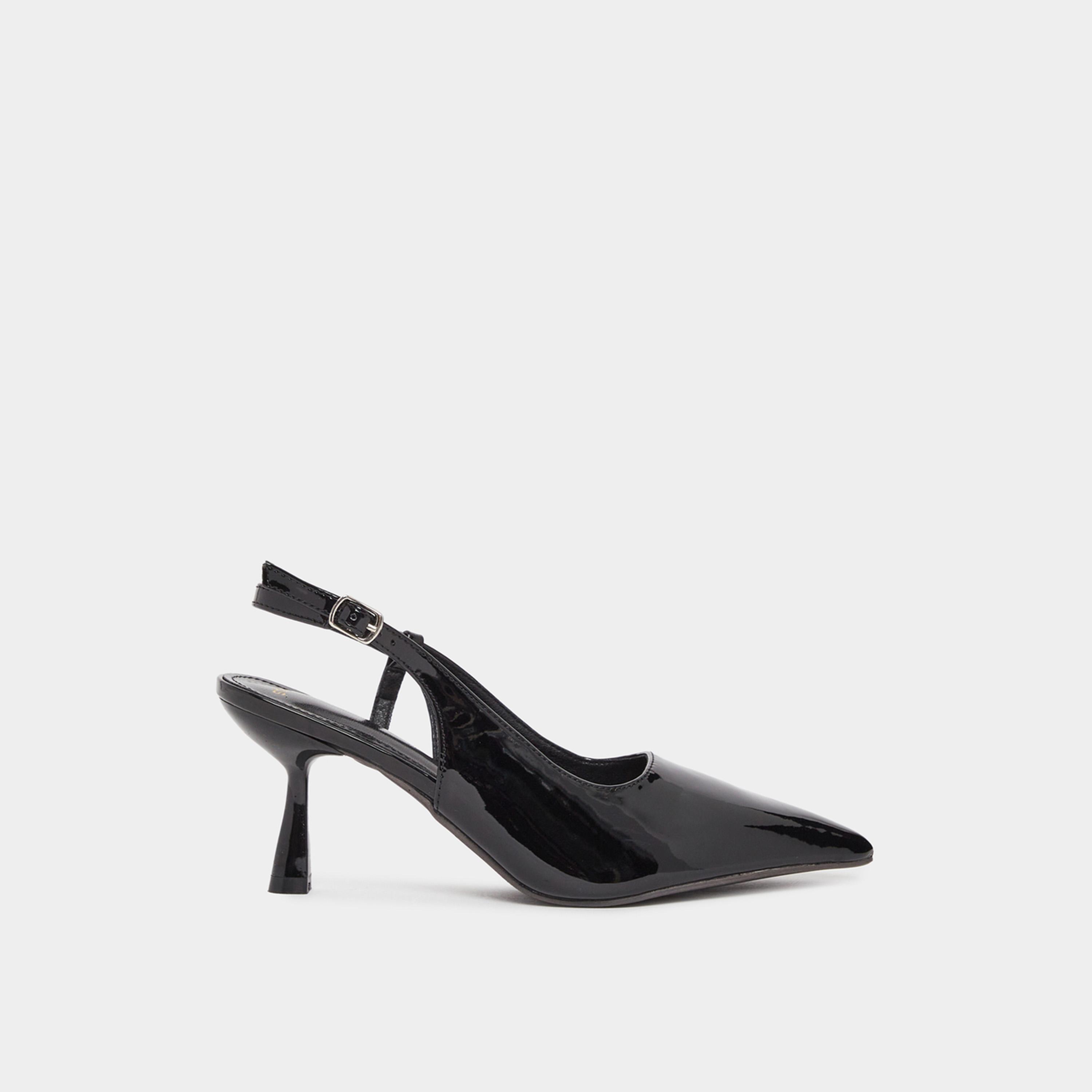 Styli Patent Leather Finish Slingback Kitten Heel Pumps-women-shoes-heels-image-2