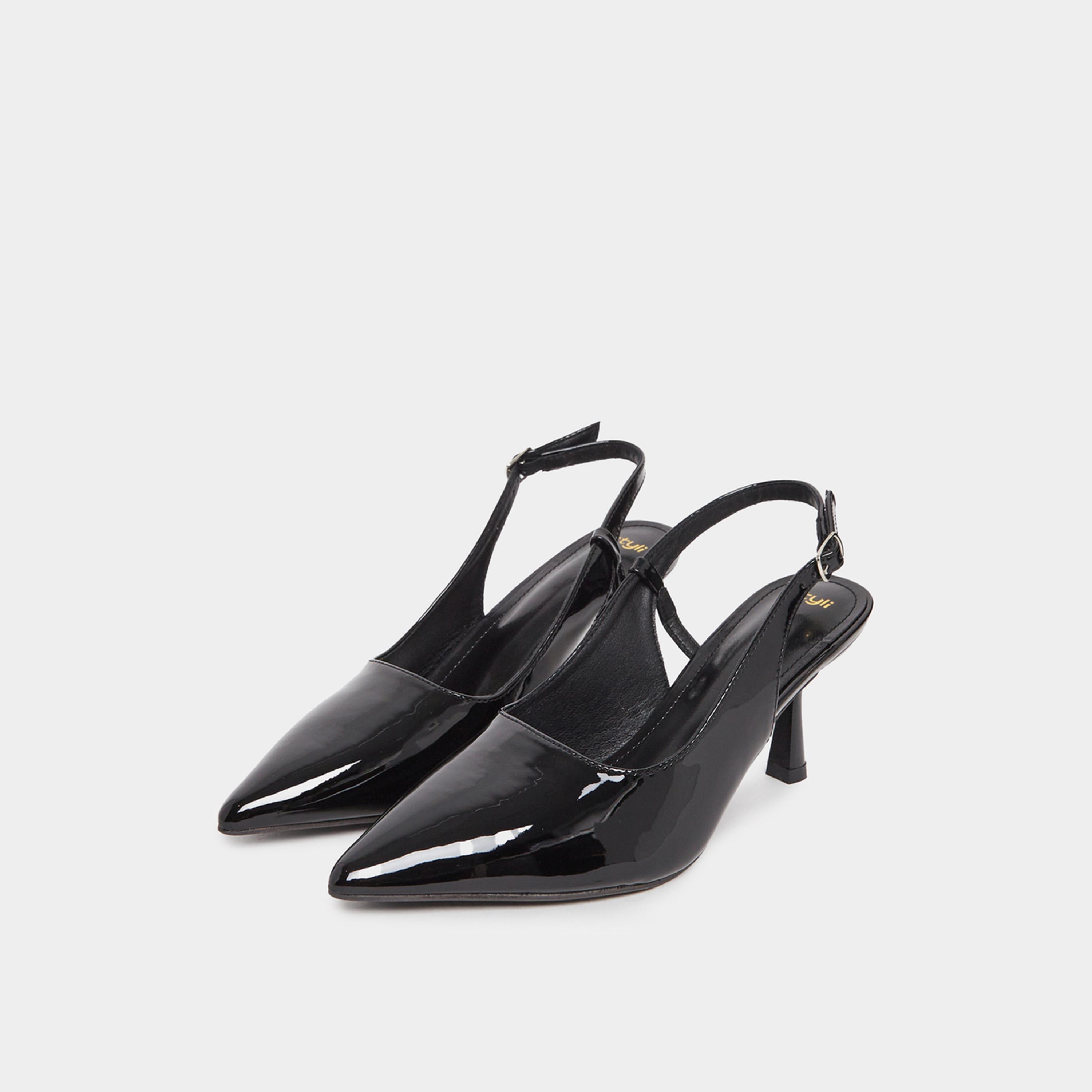 Styli Patent Leather Finish Slingback Kitten Heel Pumps-women-shoes-heels-image-3