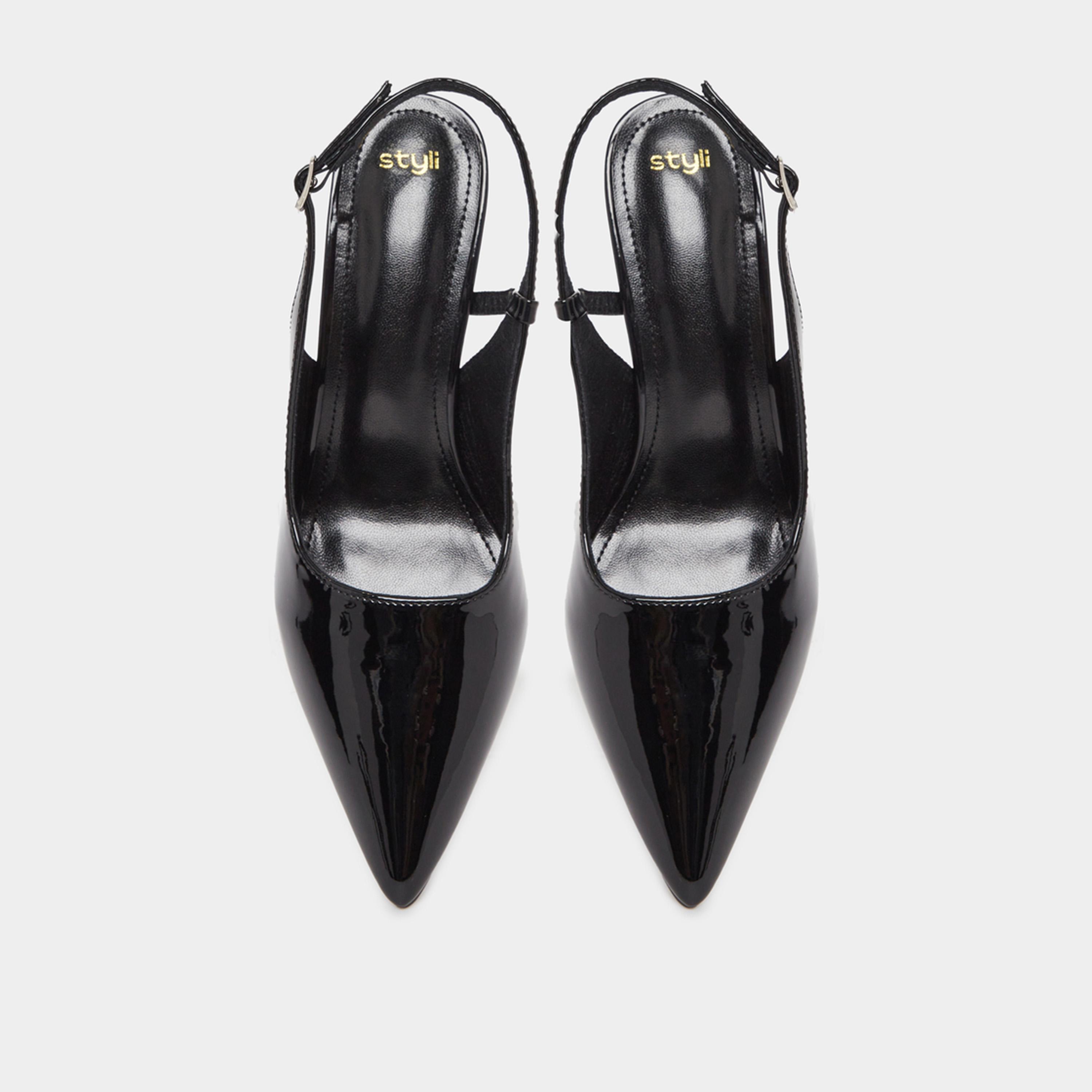 Styli Patent Leather Finish Slingback Kitten Heel Pumps-women-shoes-heels-image-6