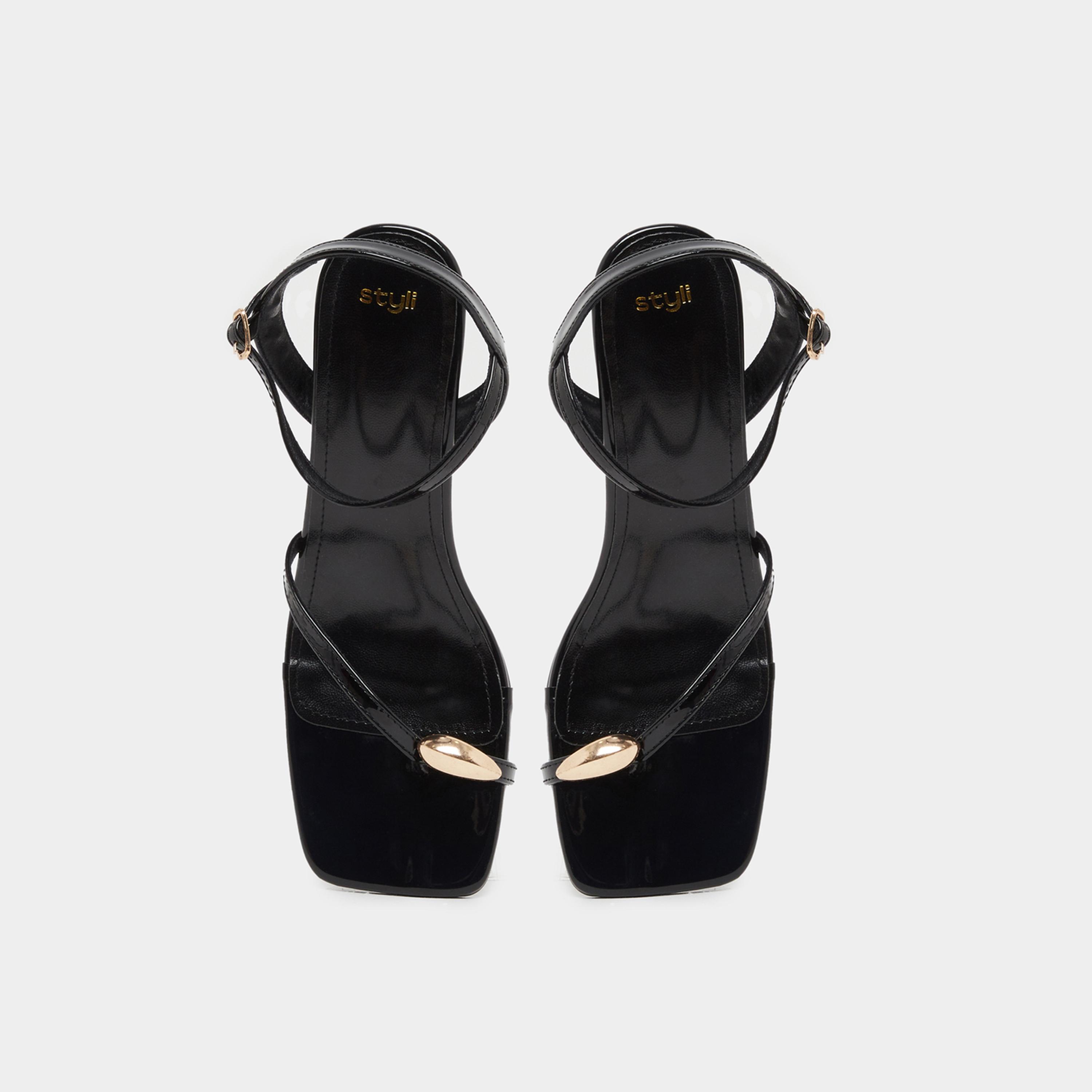 Styli Metal Trim Ankle Strap Stiletto Heel Sandals-women-shoes-sandals-heeled-image-5