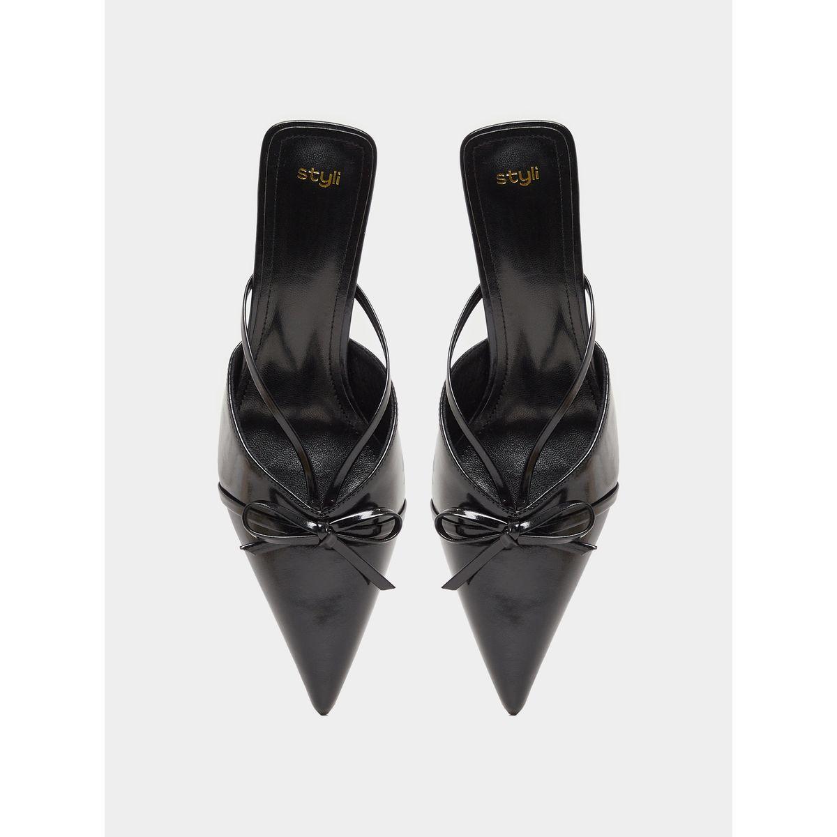 حذاء ميولز بمقدمة مدببة وتفاصيل فيونكة-women-shoes-flats-mules-image-5