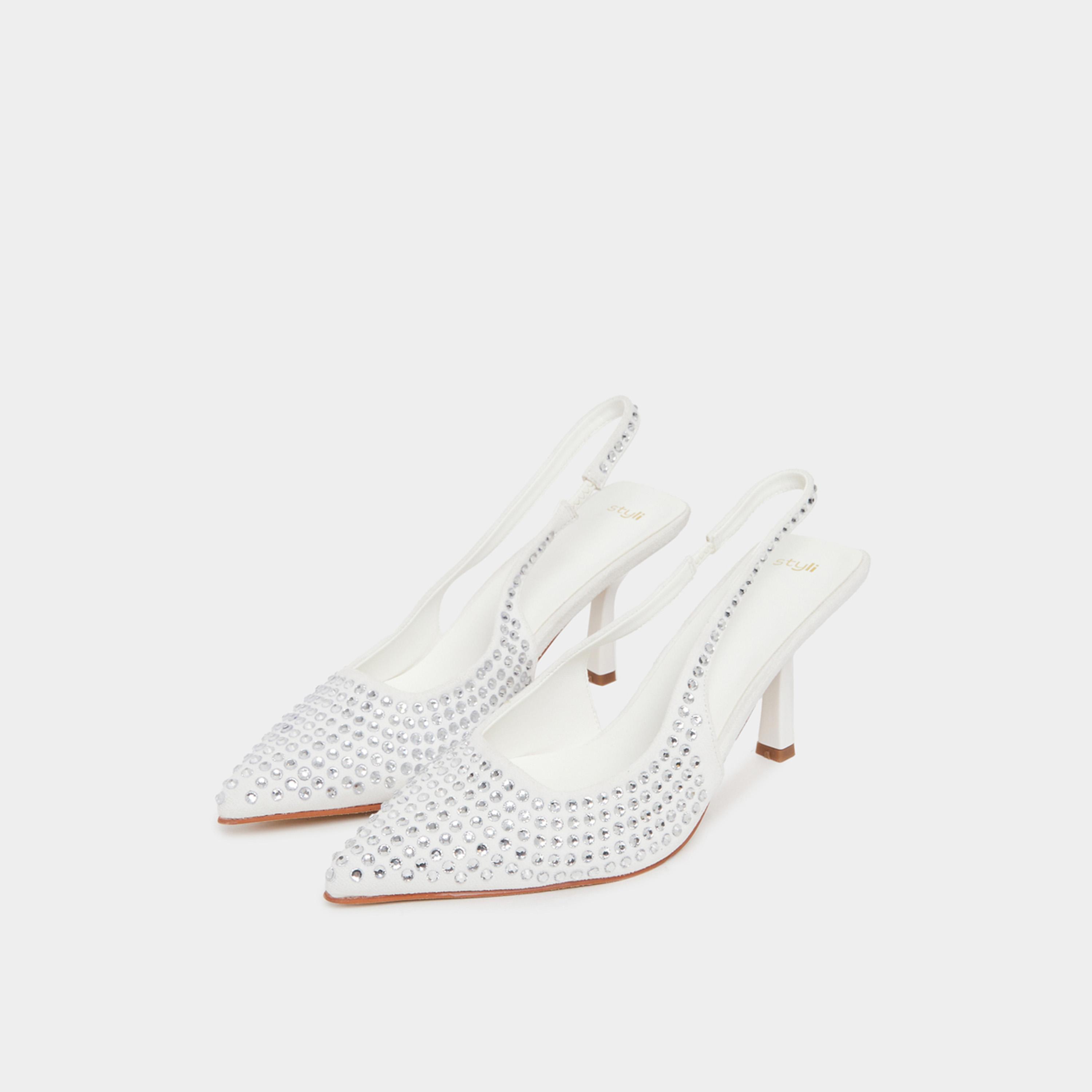 Styli Embellished Slingback Pointed Toe Pumps-women-shoes-heels-image-2