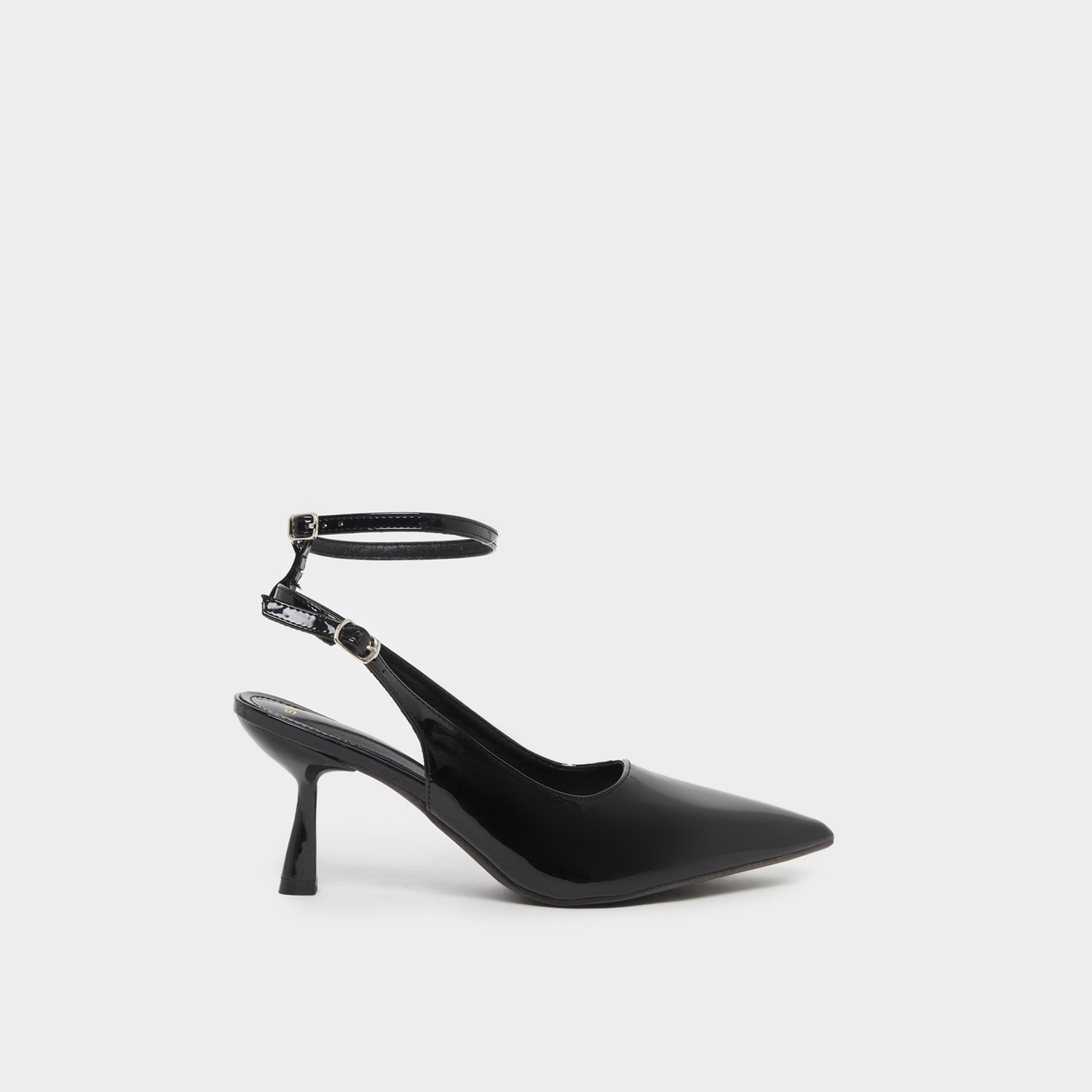 Styli Plain Pointed Toe Ankle Strap Heel Shoes-women-shoes-heels-image-1
