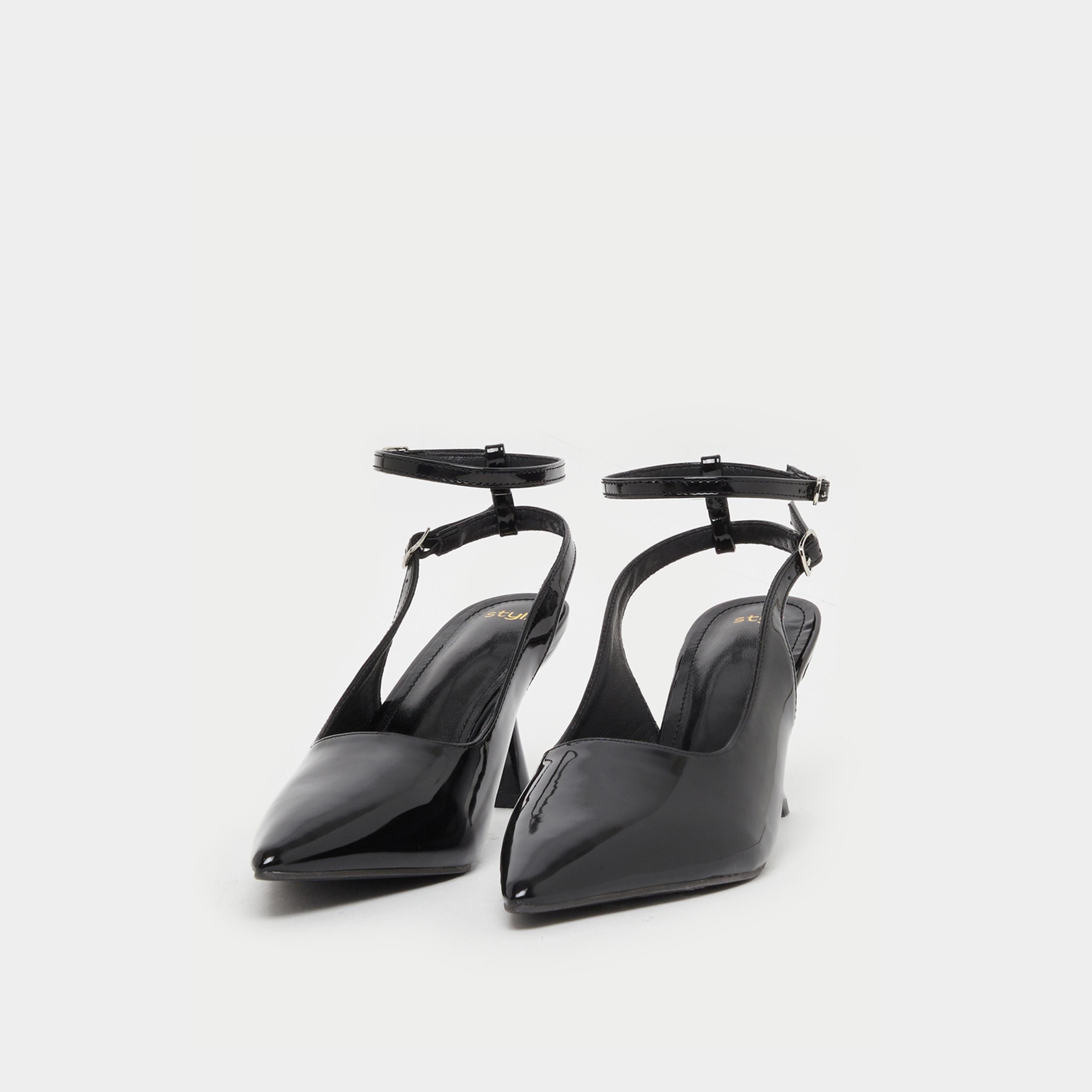 Styli Plain Pointed Toe Ankle Strap Heel Shoes-women-shoes-heels-image-2