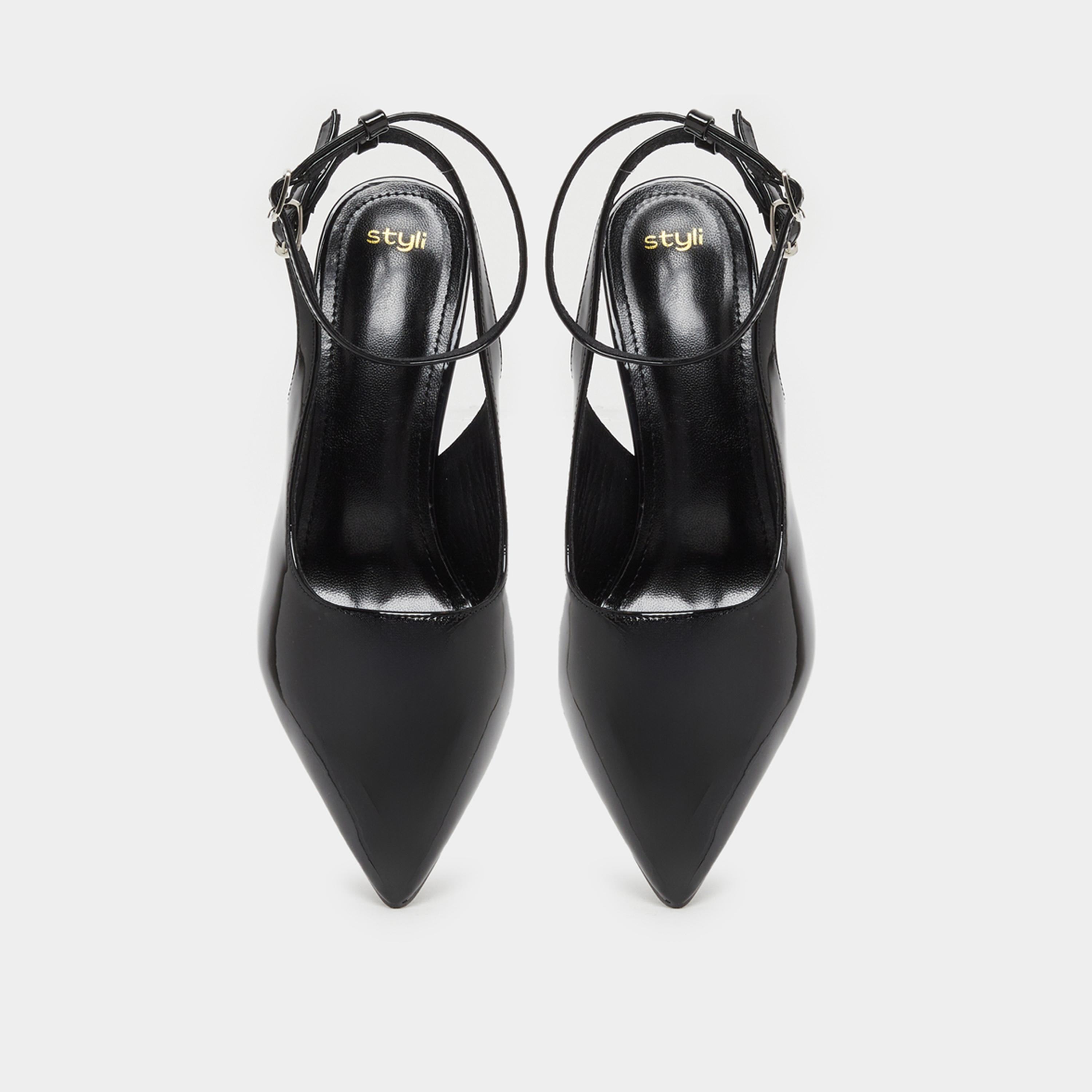 Styli Plain Pointed Toe Ankle Strap Heel Shoes-women-shoes-heels-image-5