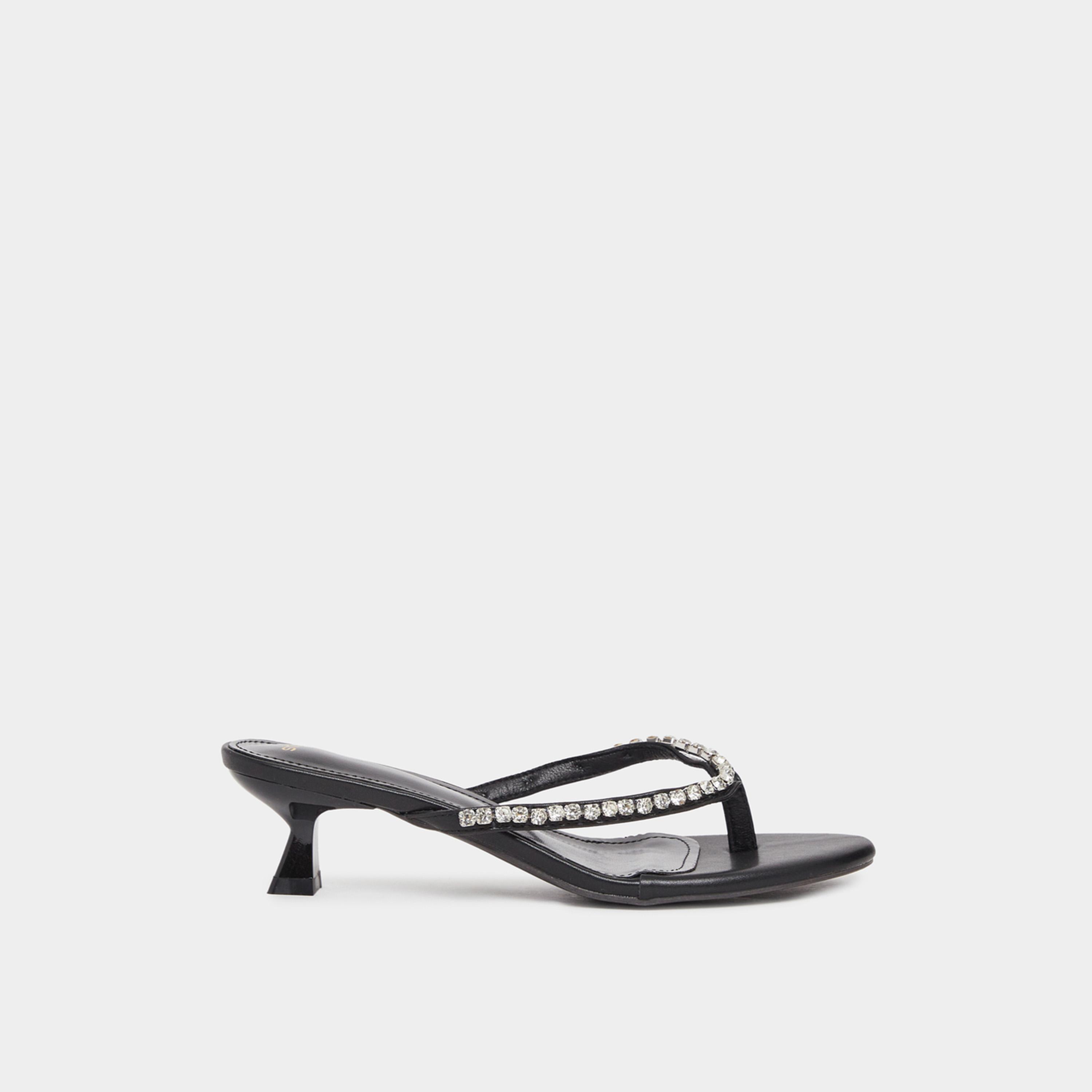Styli Embellished Thong Design Kitten Heel Sandals-women-shoes-heels-image-2
