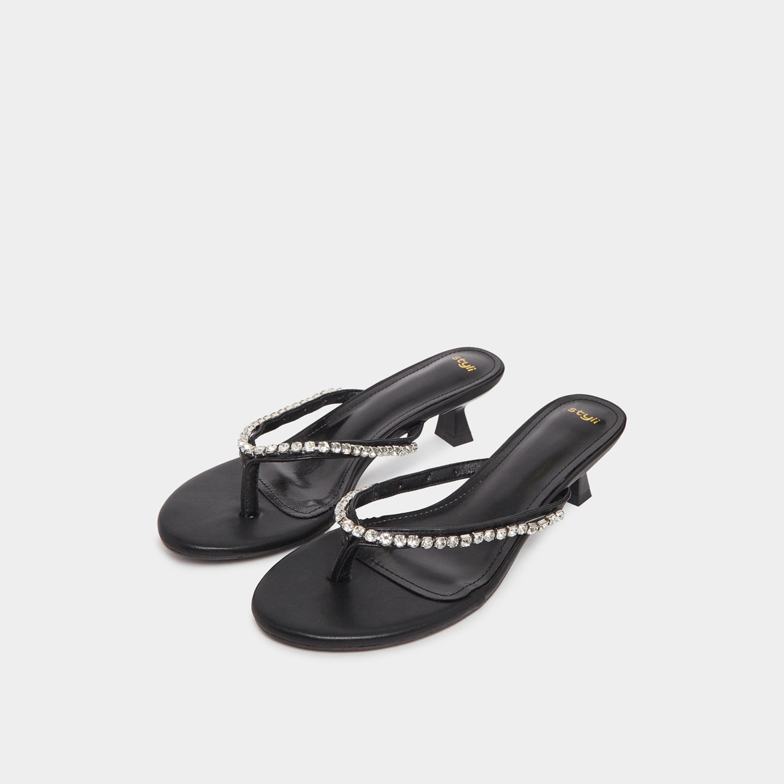 Styli Embellished Thong Design Kitten Heel Sandals-women-shoes-heels-image-3