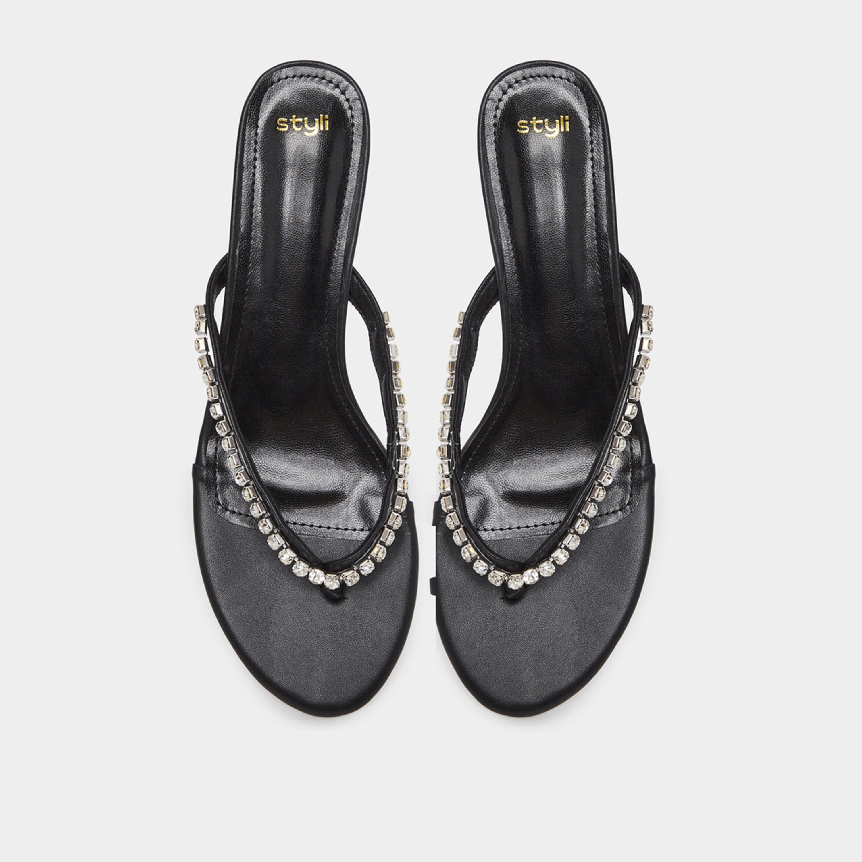 Styli Embellished Thong Design Kitten Heel Sandals-women-shoes-heels-image-6