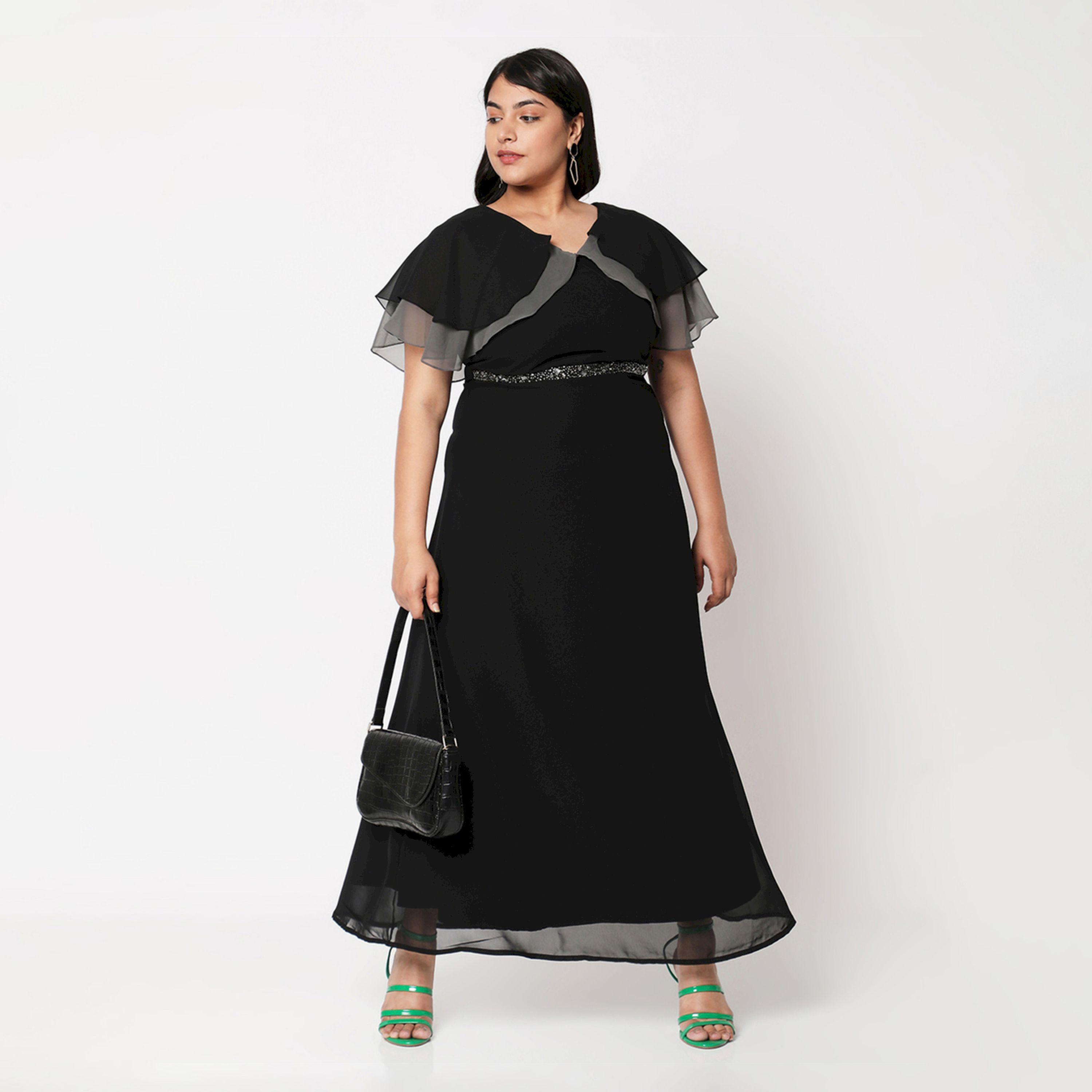 Mish X Styli  Solid Layered Detail Flared Maxi Dress with Embroidered Waist-women-clothing-dresses-image-1