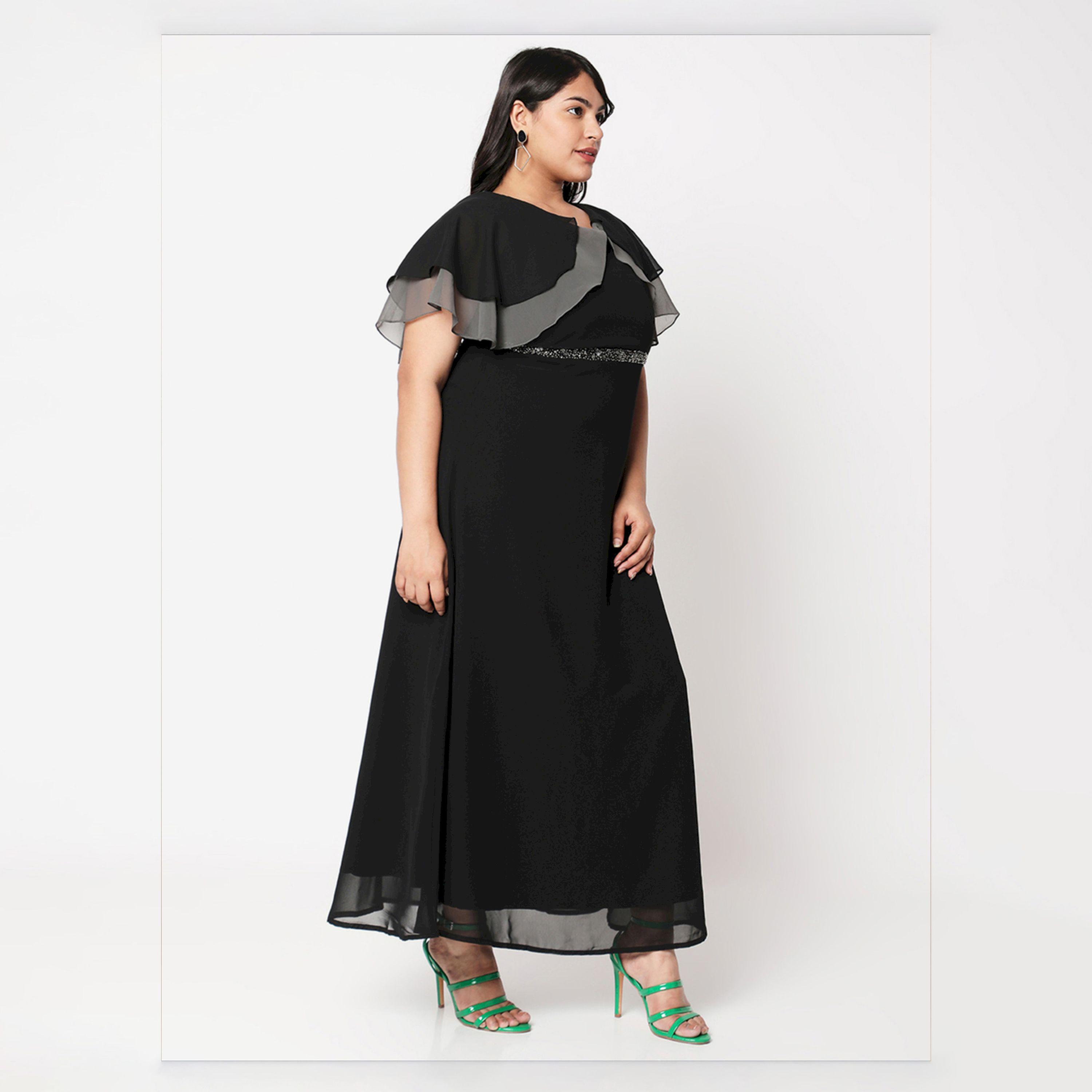 فستان طويل سادة بمقاس كبير وتفاصيل مُطرّزة ميش × ستايلي-women-clothing-dresses-image-3