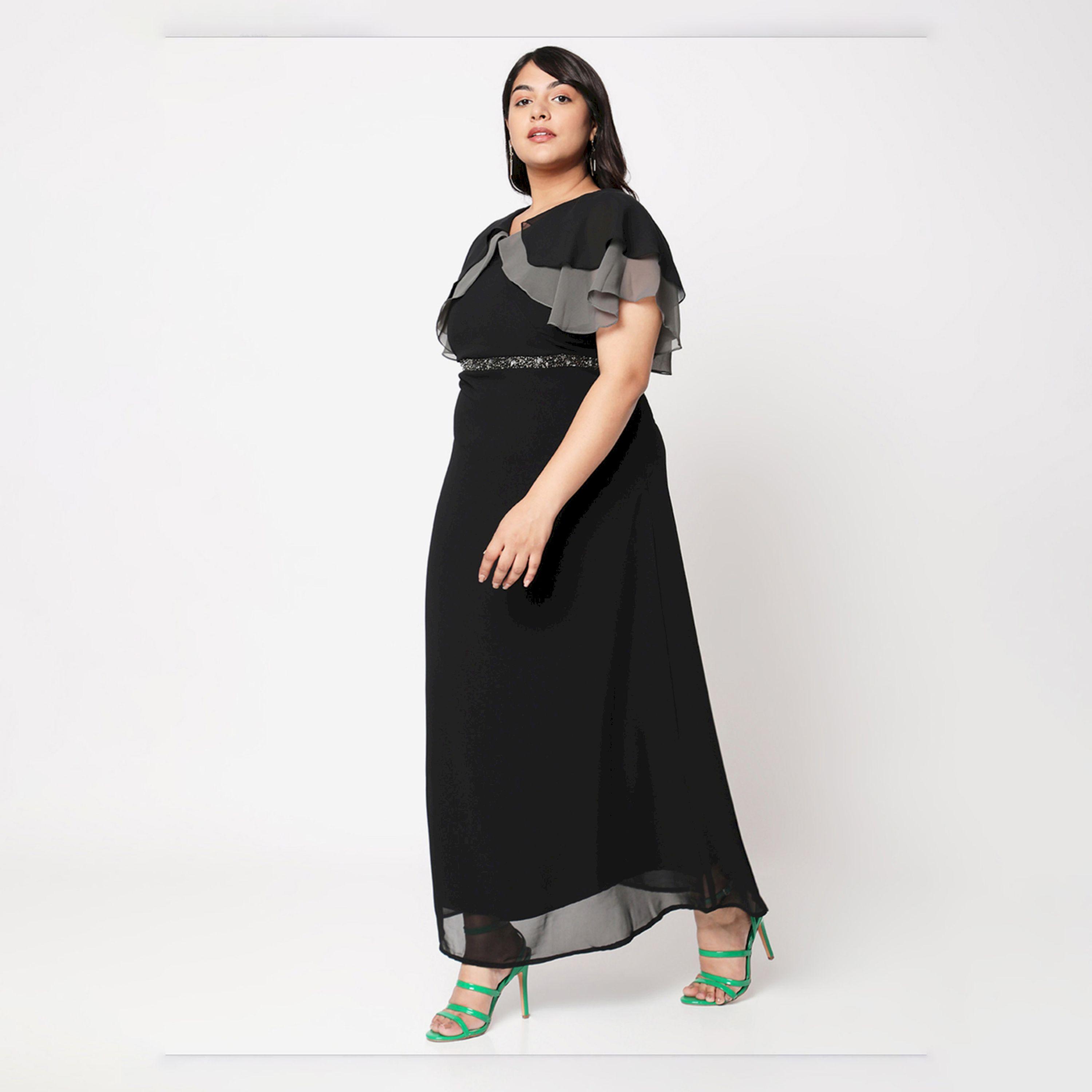 فستان طويل سادة بمقاس كبير وتفاصيل مُطرّزة ميش × ستايلي-women-clothing-dresses-image-4