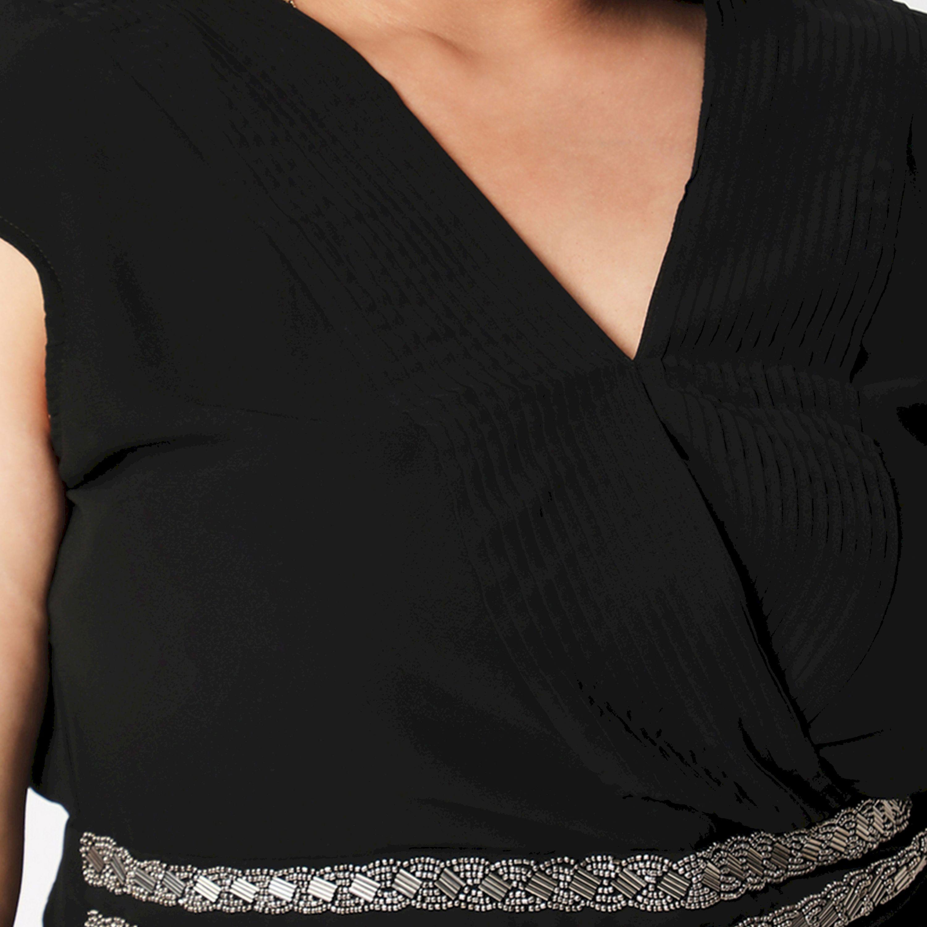 Mish X Styli  Solid V-Neck Maxi Dress with Embroidered Waist Detail-women-clothing-dresses-image-2