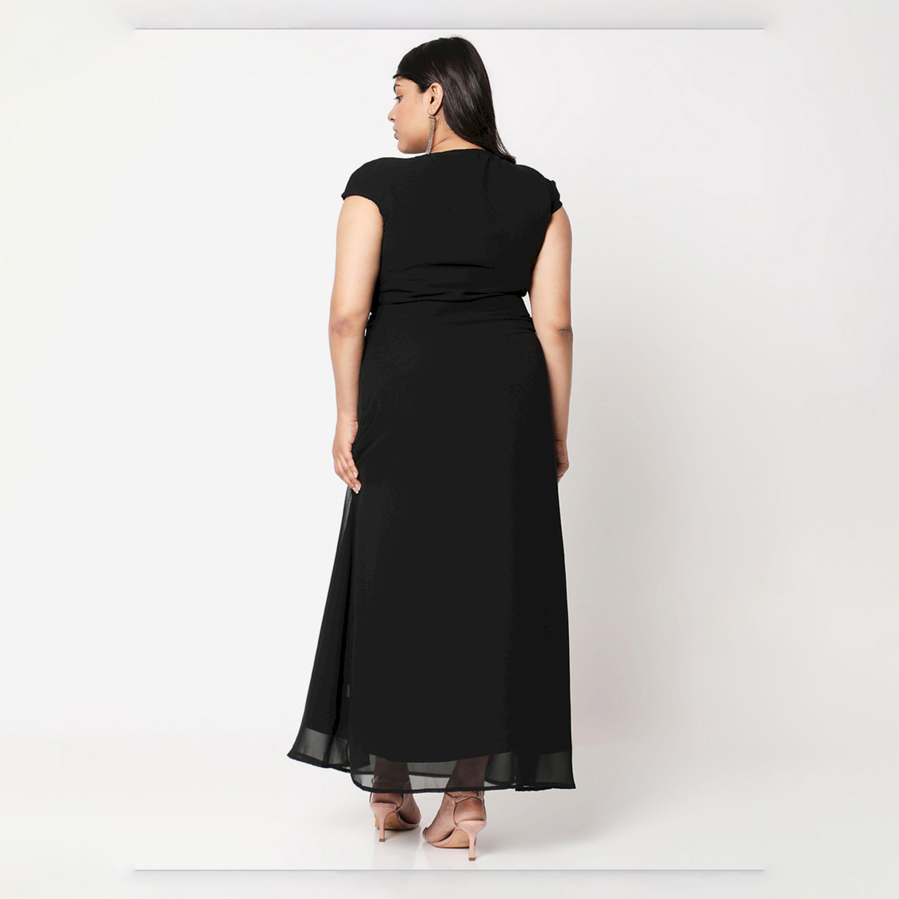 Mish X Styli  Solid V-Neck Maxi Dress with Embroidered Waist Detail-women-clothing-dresses-image-5