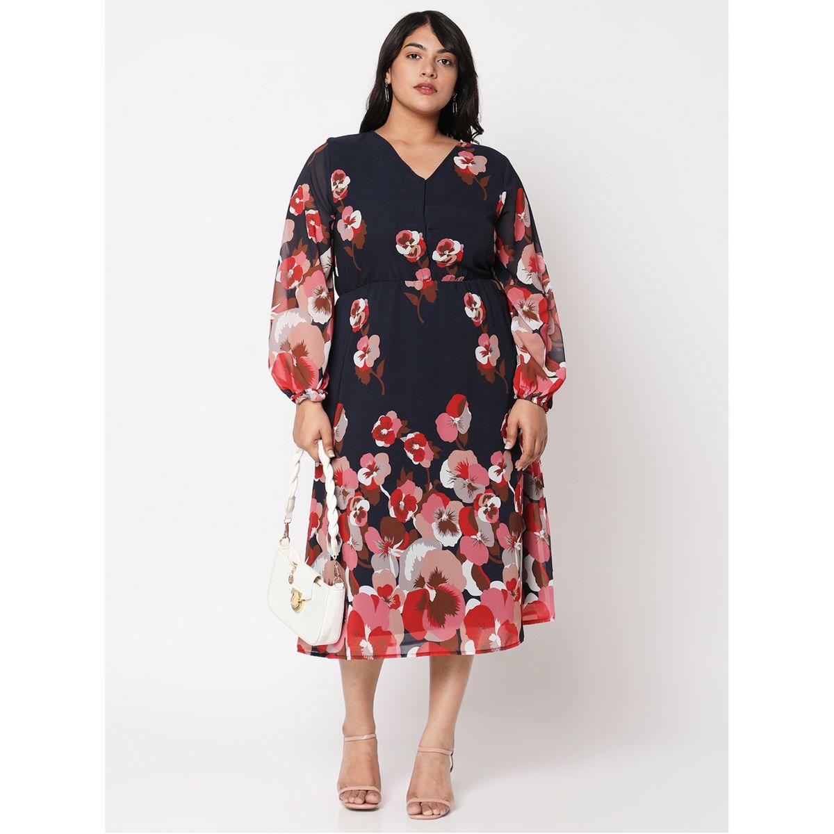 Mish X Styli  Plus Fit and Flared Floral Print Midi Dress-women-clothing-dresses-image-1