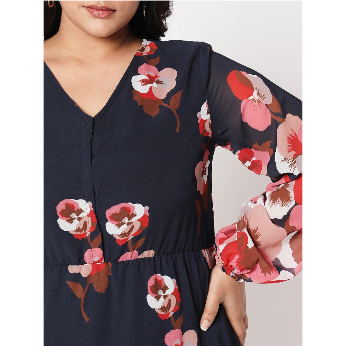 فستان ميدي بمقاس كبير وطبعة زهور ميش × ستايلي-women-clothing-dresses-image-2